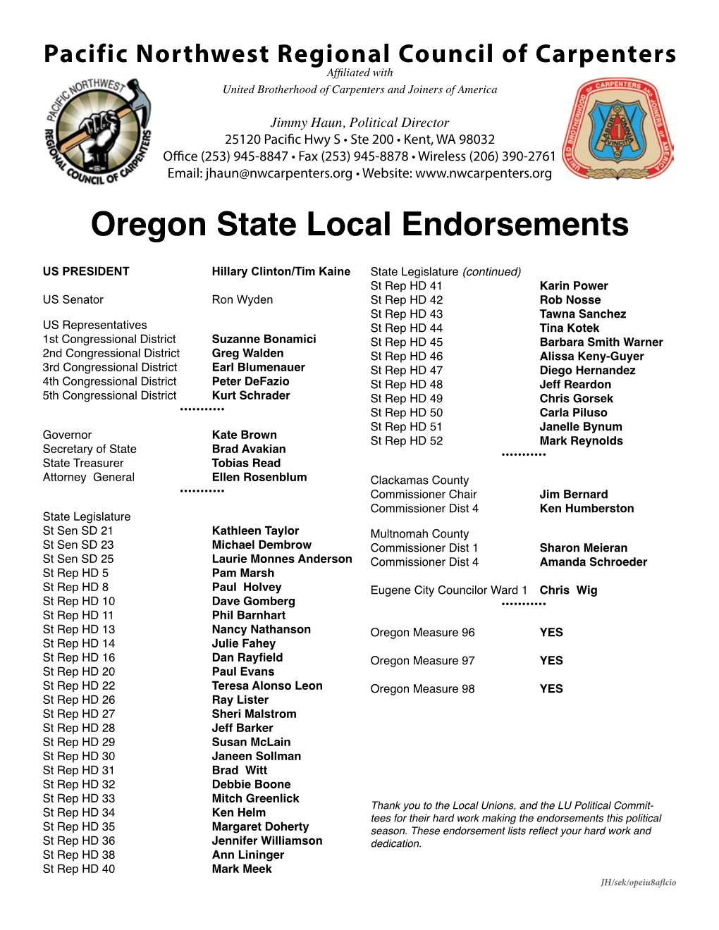 Oregon State Local Endorsements