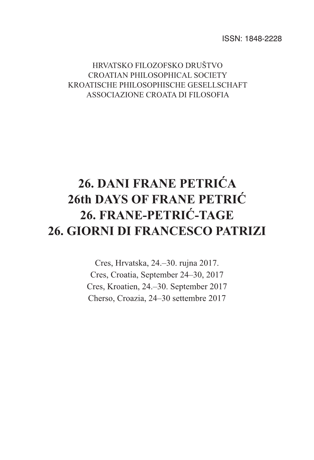 26. DANI FRANE PETRIĆA 26Th DAYS of FRANE PETRIĆ 26