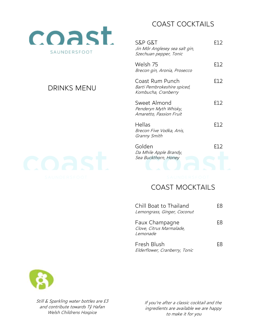 Drinks Menu Coast Cocktails Coast Mocktails