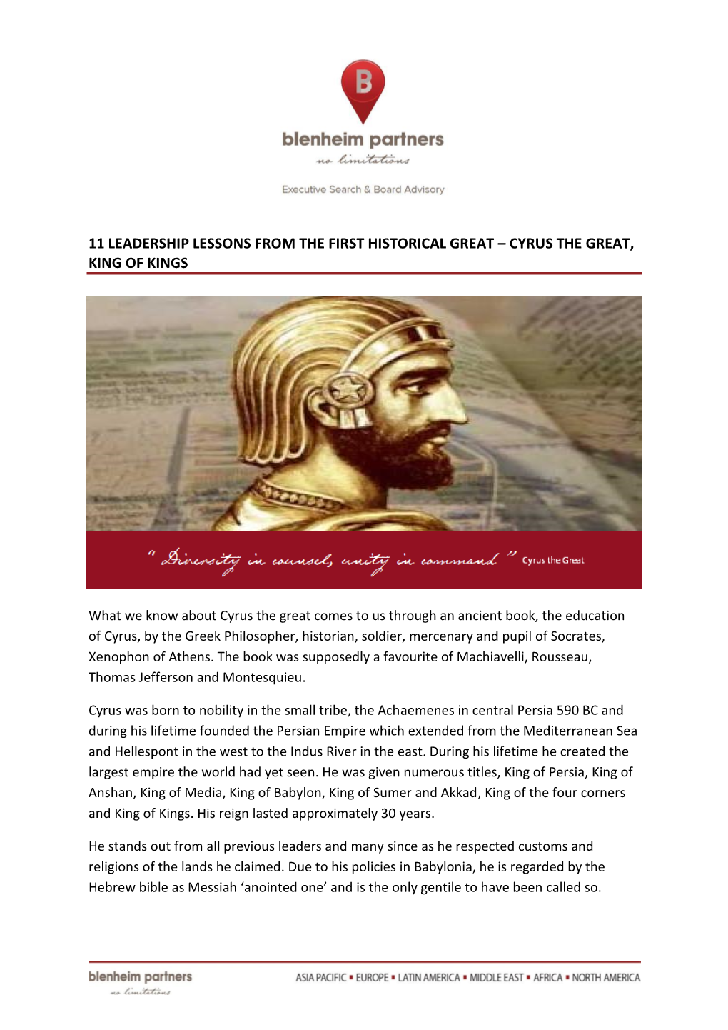 11 Leadership Lessons from the First Historical Great – Cyrus the Great, King of Kings