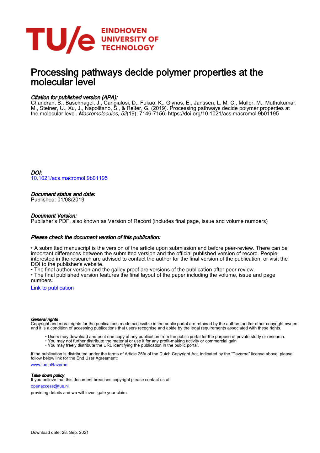 Processing Pathways Decide Polymer Properties at the Molecular Level