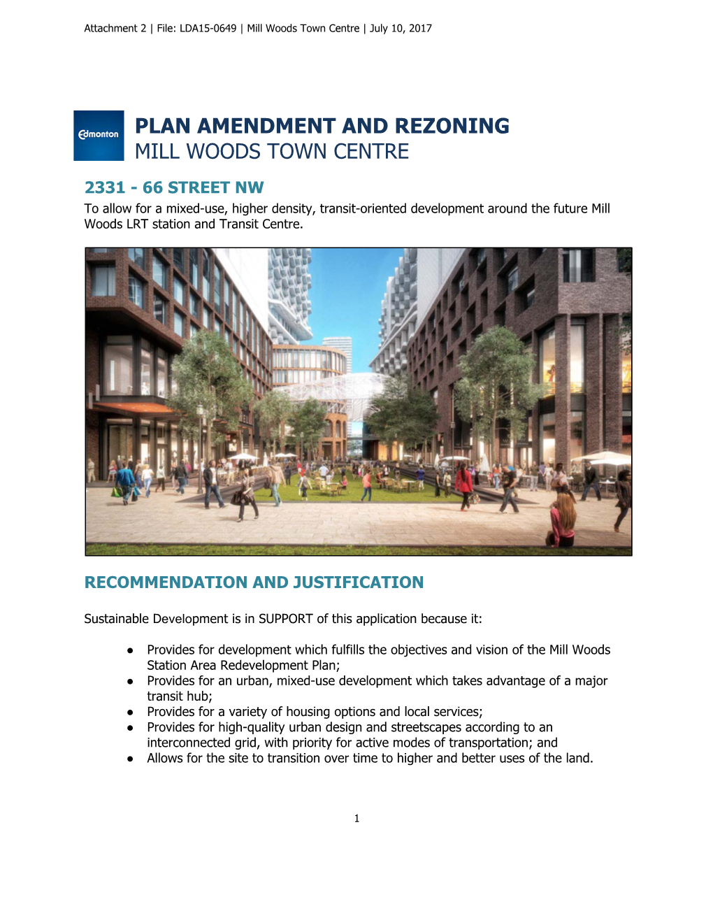 Plan Amendment and Rezoning Mill Woods Town Centre