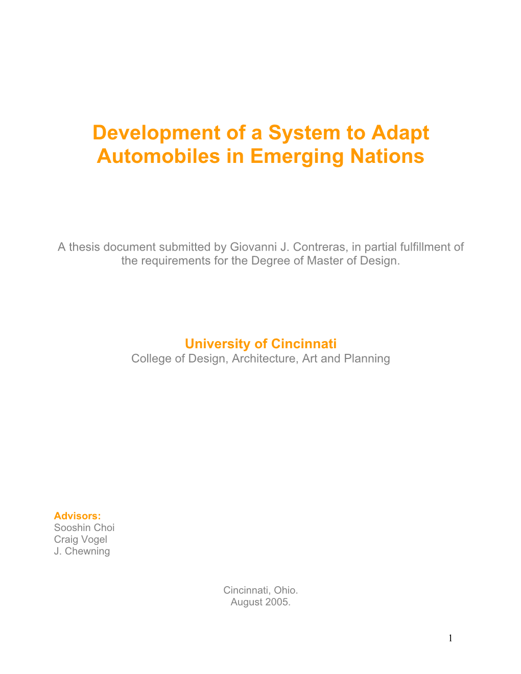 Development of a System to Adapt Automobiles in Emerging Nations