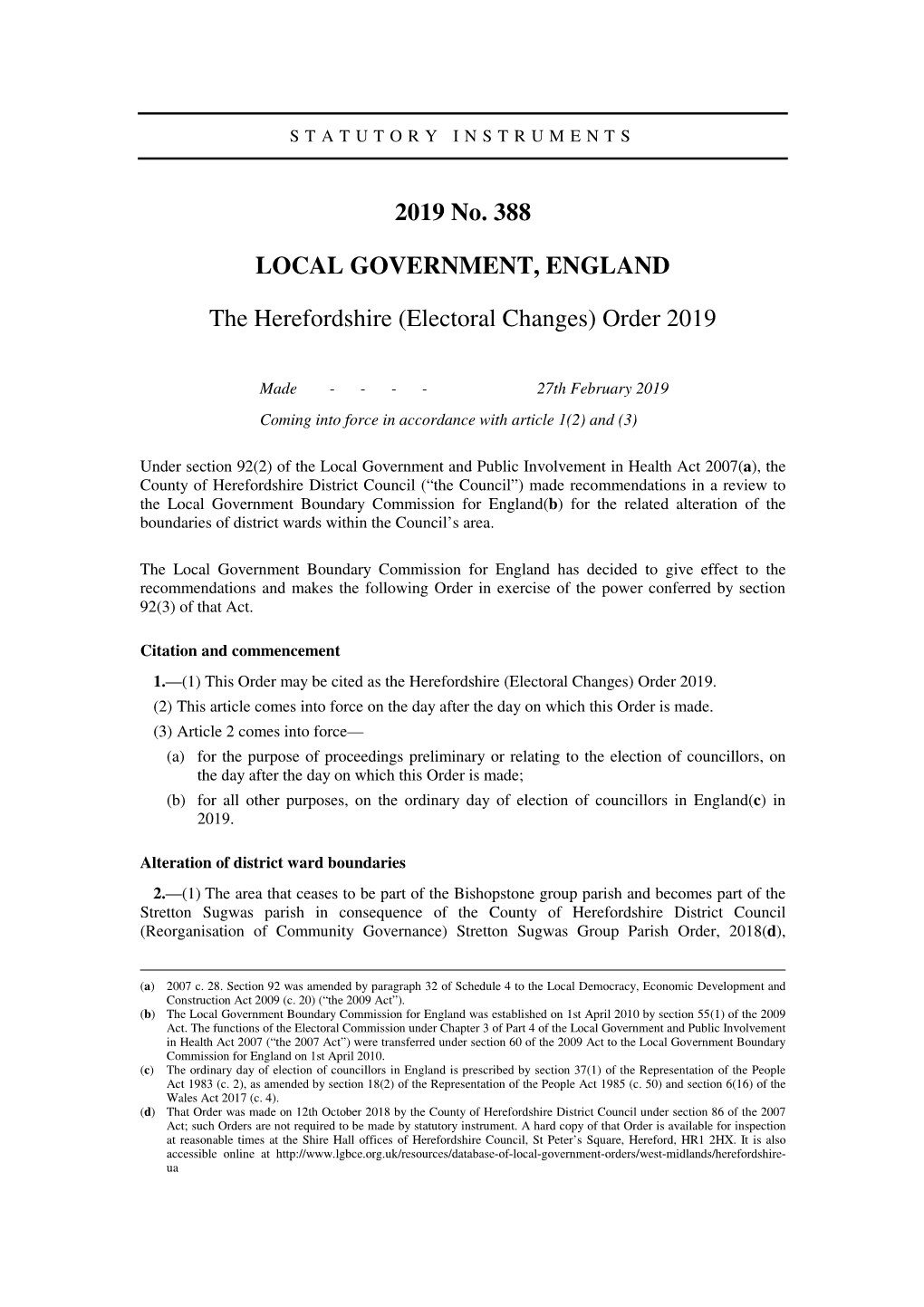 The Herefordshire (Electoral Changes) Order 2019