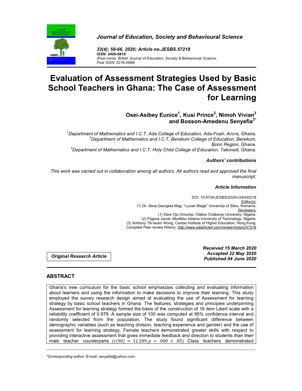 Evaluation of Assessment Strategies Used by Basic School Teachers in Ghana: the Case of Assessment for Learning