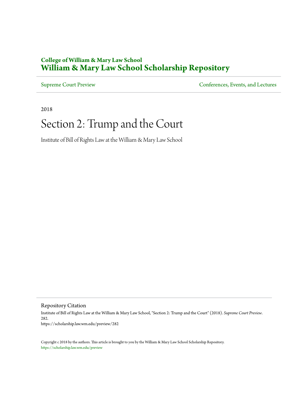 Trump and the Court Institute of Bill of Rights Law at the William & Mary Law School