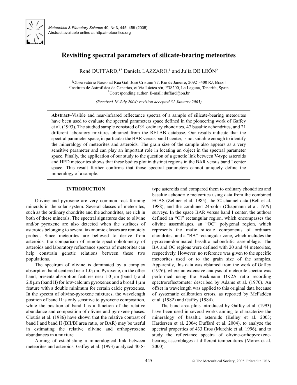 Revisiting Spectral Parameters of Silicate-Bearing Meteorites