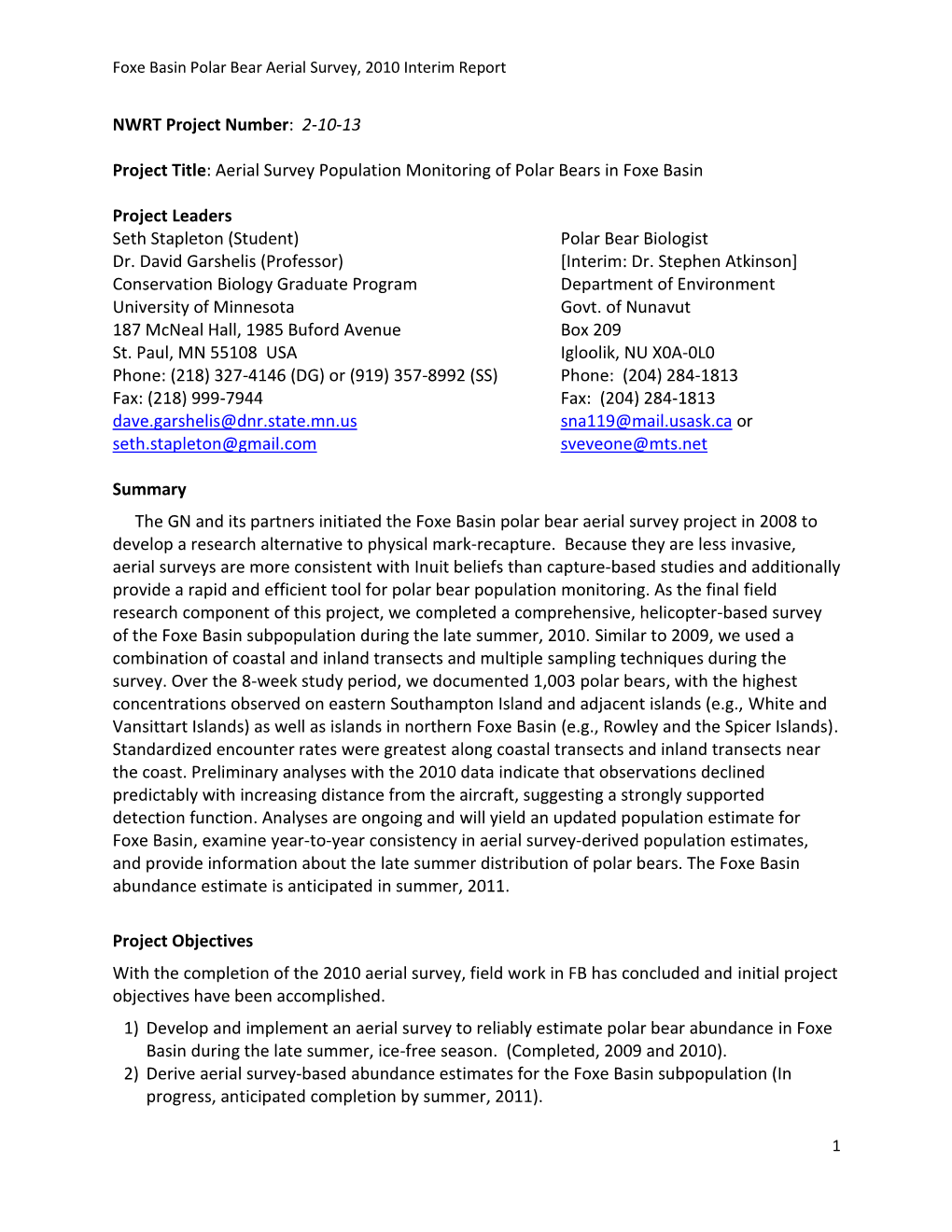 Aerial Survey Population Monitoring of Polar Bears in Foxe Basin Project