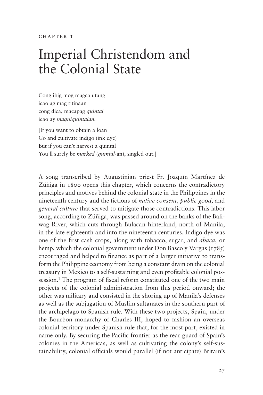 Imperial Christendom and the Colonial State