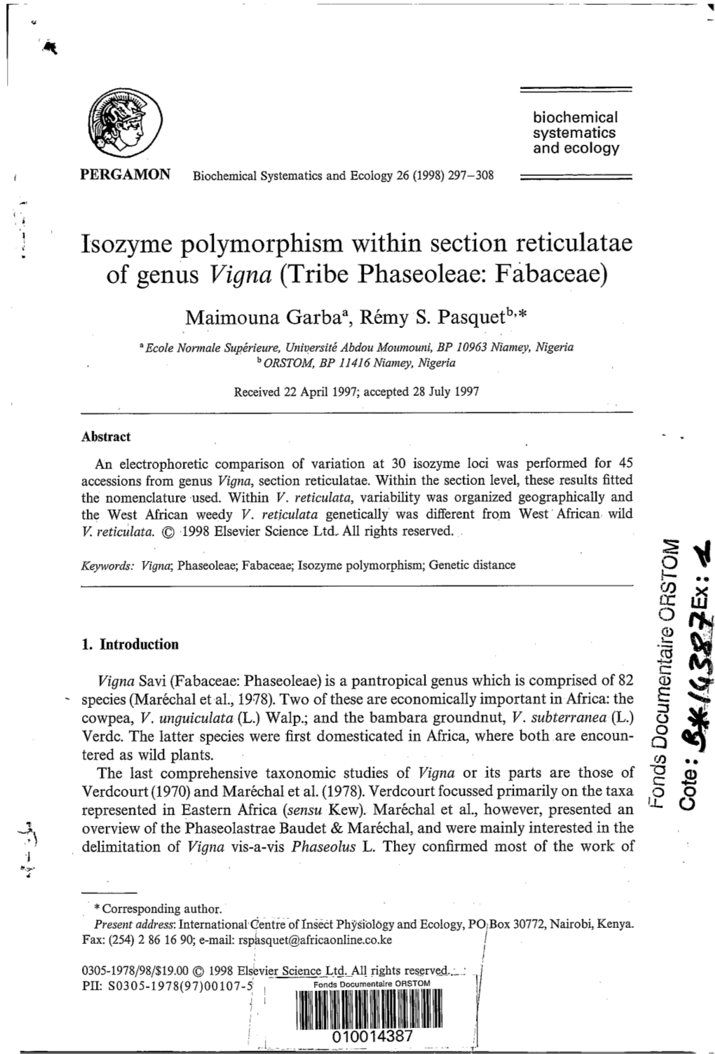 Isozyme Polymorphism Within Section Reticulatae of Genus Vigna (Tribe Phaseoleae: Fabaceae)