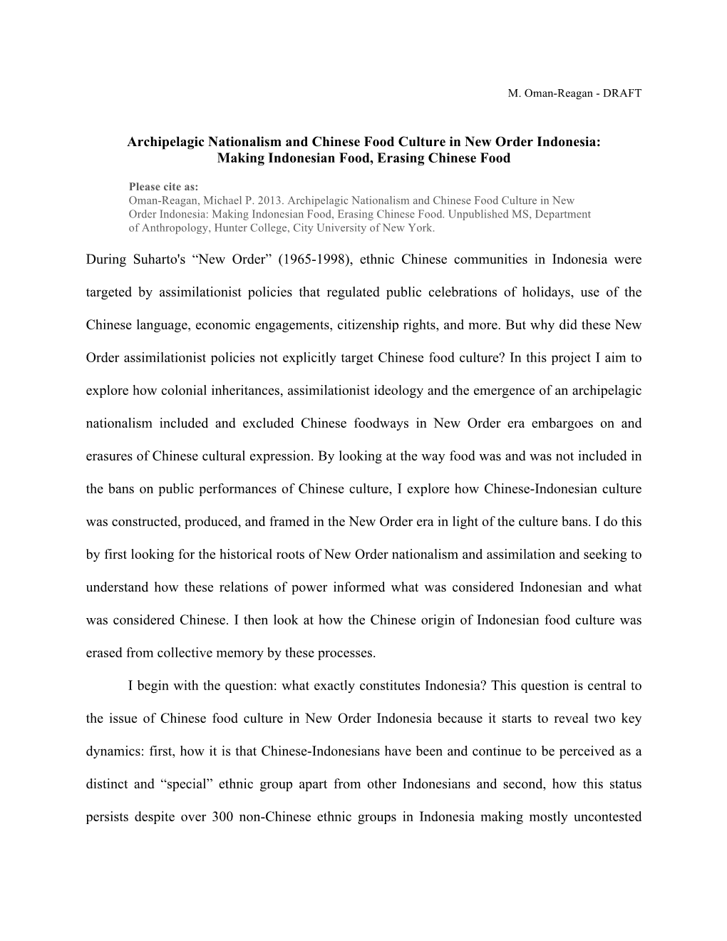 Archipelagic Nationalism and Chinese Food Culture in New Order Indonesia: Making Indonesian Food, Erasing Chinese Food