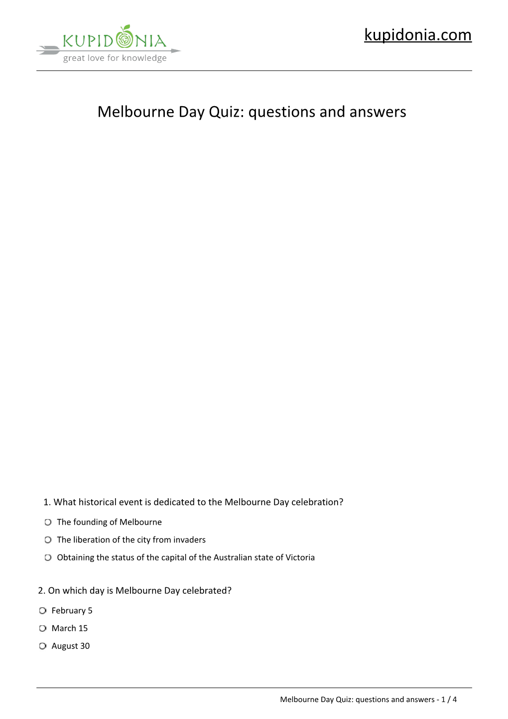 Melbourne Day Quiz: Questions and Answers
