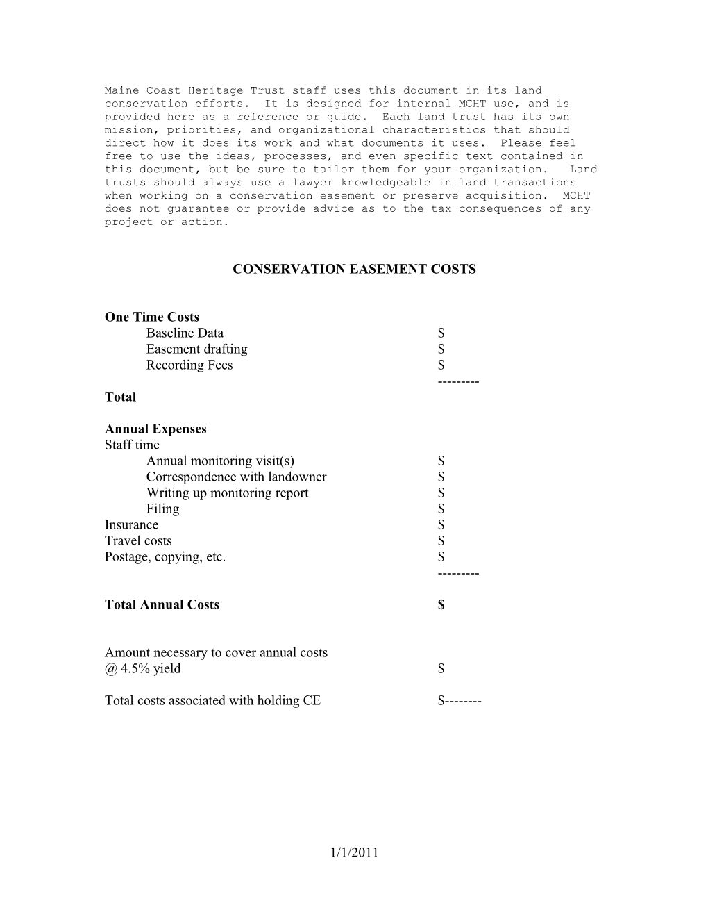 Conservation Easement Costs