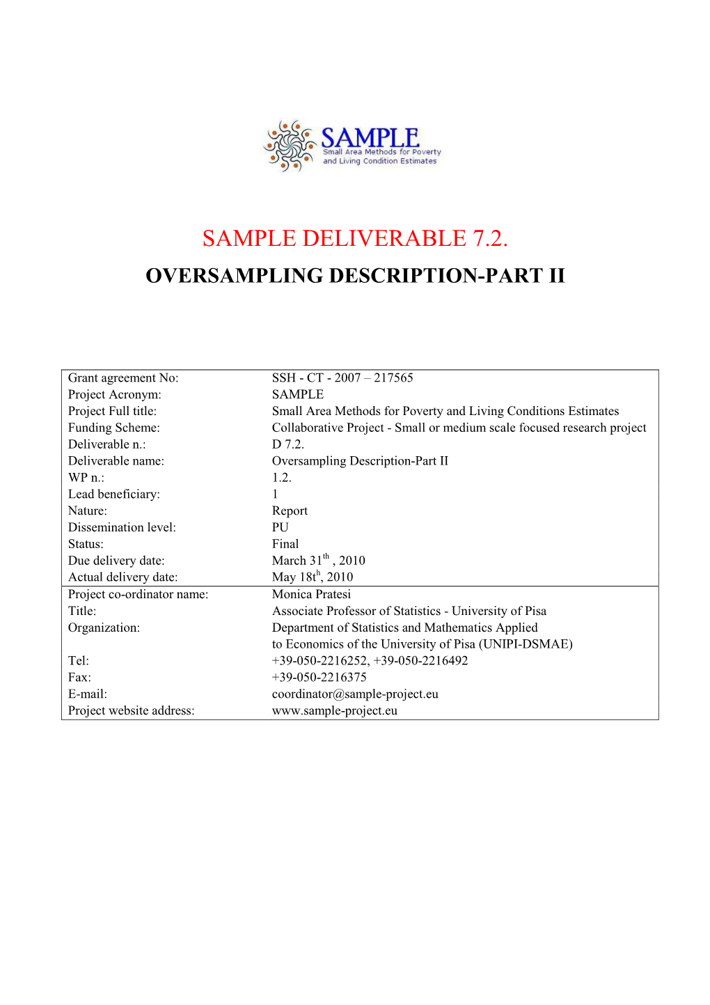 Sample Deliverable 7.2