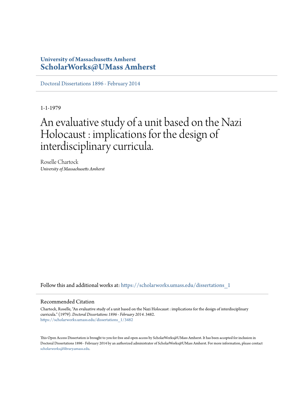 An Evaluative Study of a Unit Based on the Nazi Holocaust : Implications for the Design of Interdisciplinary Curricula