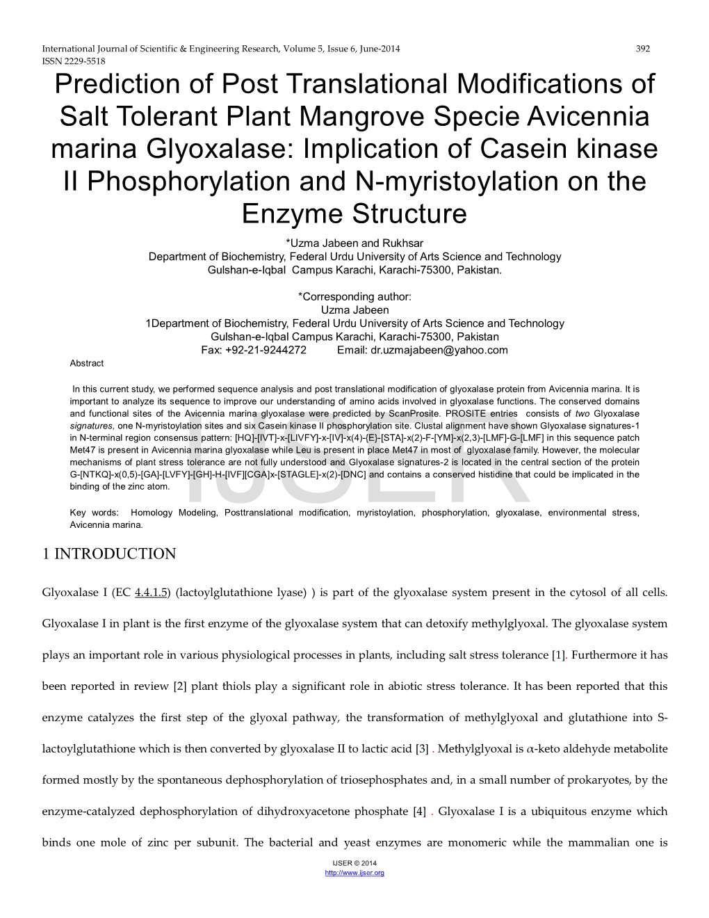 Prediction of Post Translational Modifications of Salt Tolerant Plant Mangrove Specie Avicennia Marina Glyoxalase