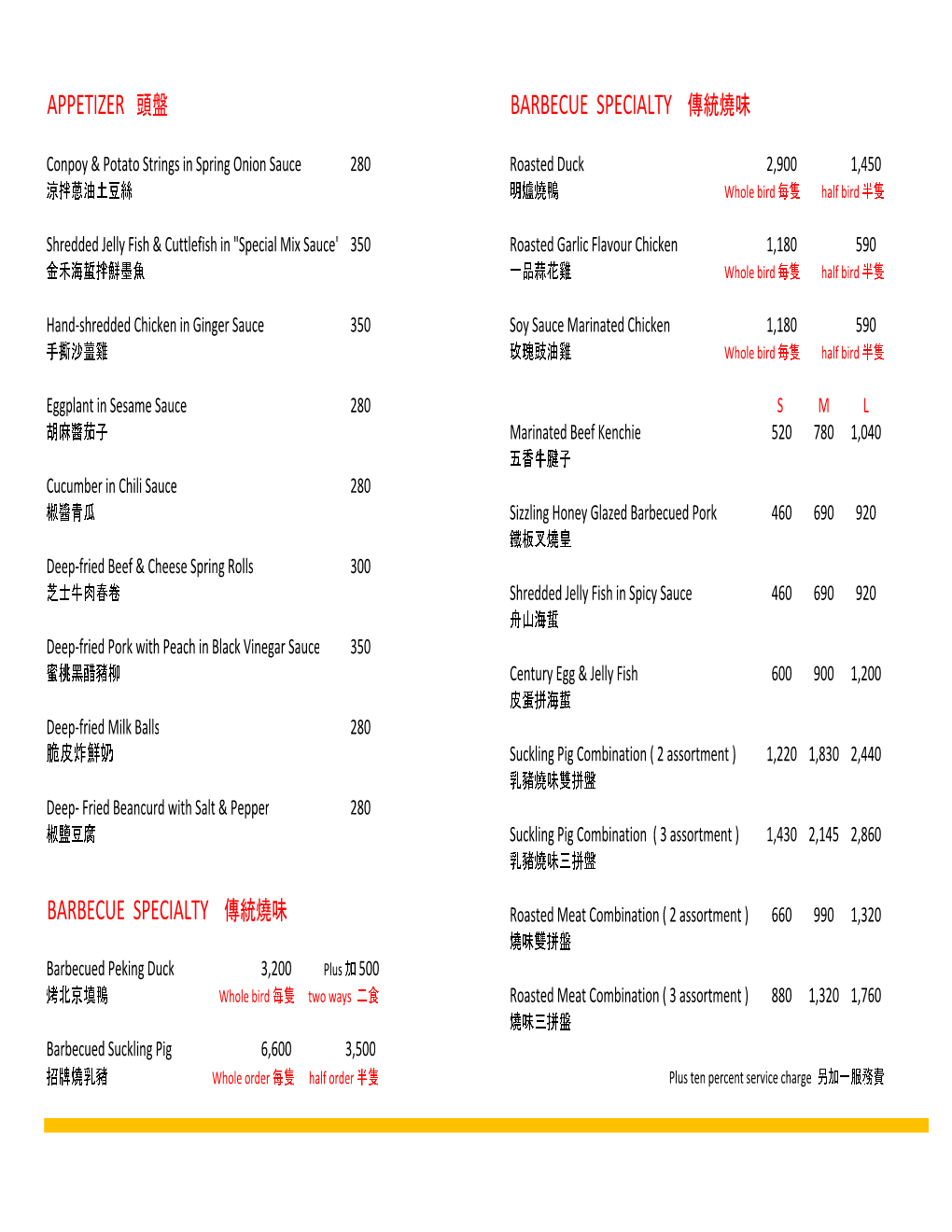 Appetizer 頭盤barbecue Specialty 傳統燒味barbecue Specialty 傳統燒味