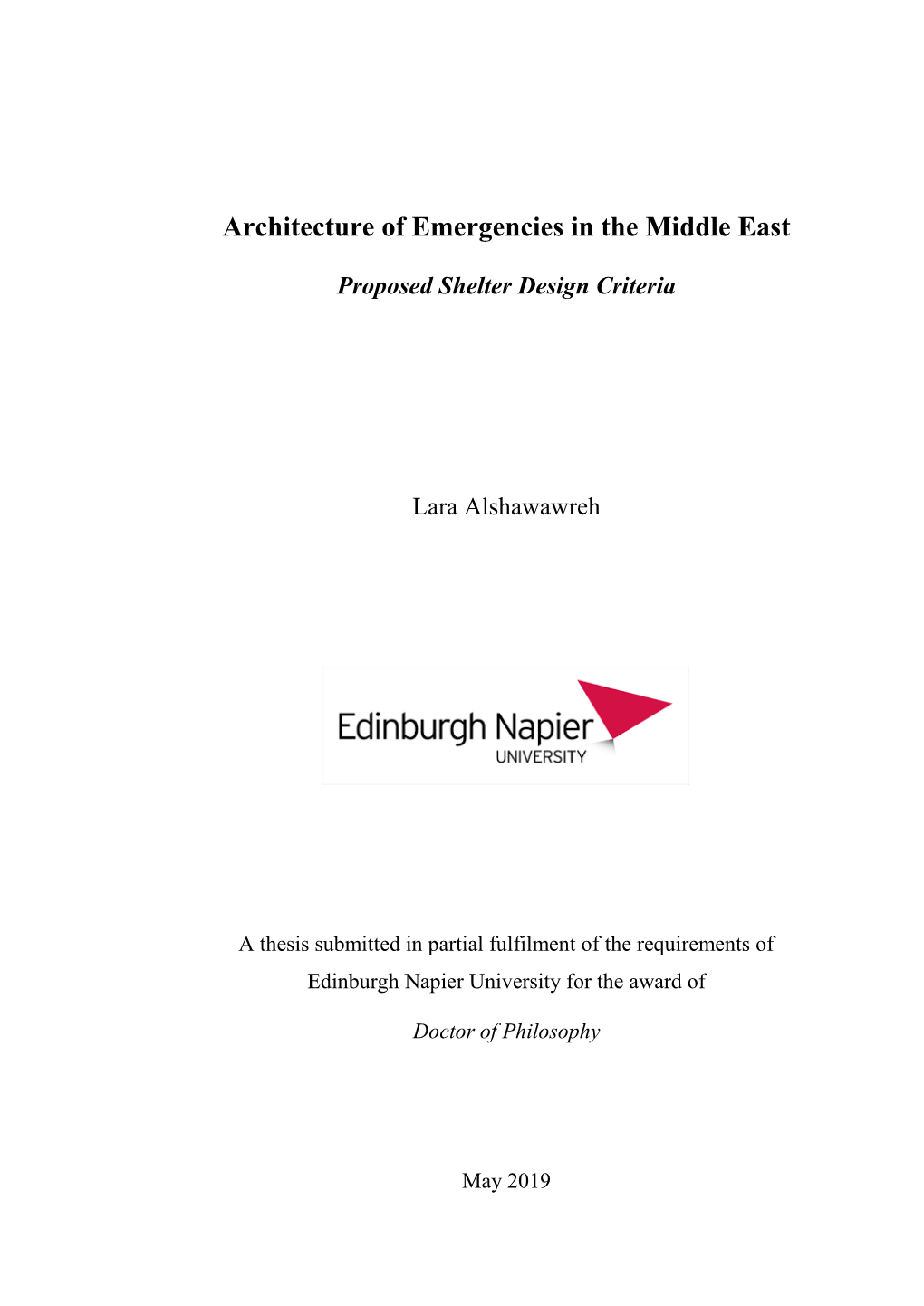Architecture of Emergencies in the Middle East: Proposed Shelter