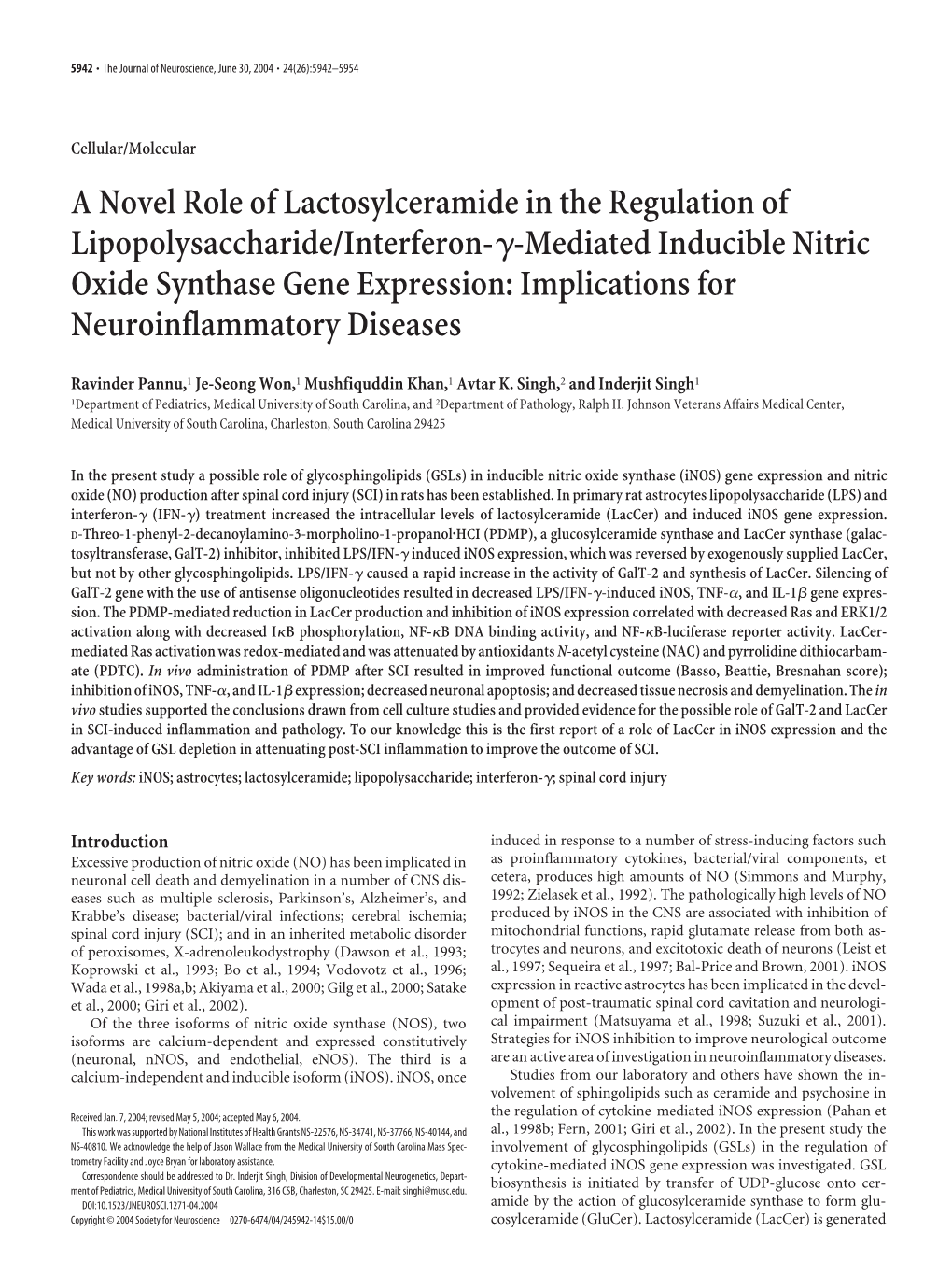 A Novel Role of Lactosylceramide in The