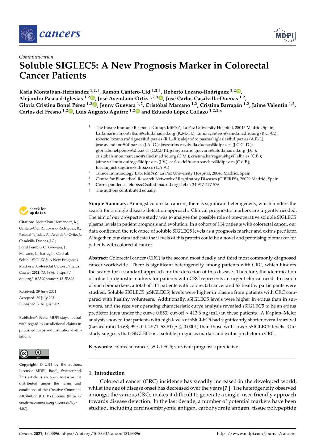 Soluble SIGLEC5: a New Prognosis Marker in Colorectal Cancer Patients