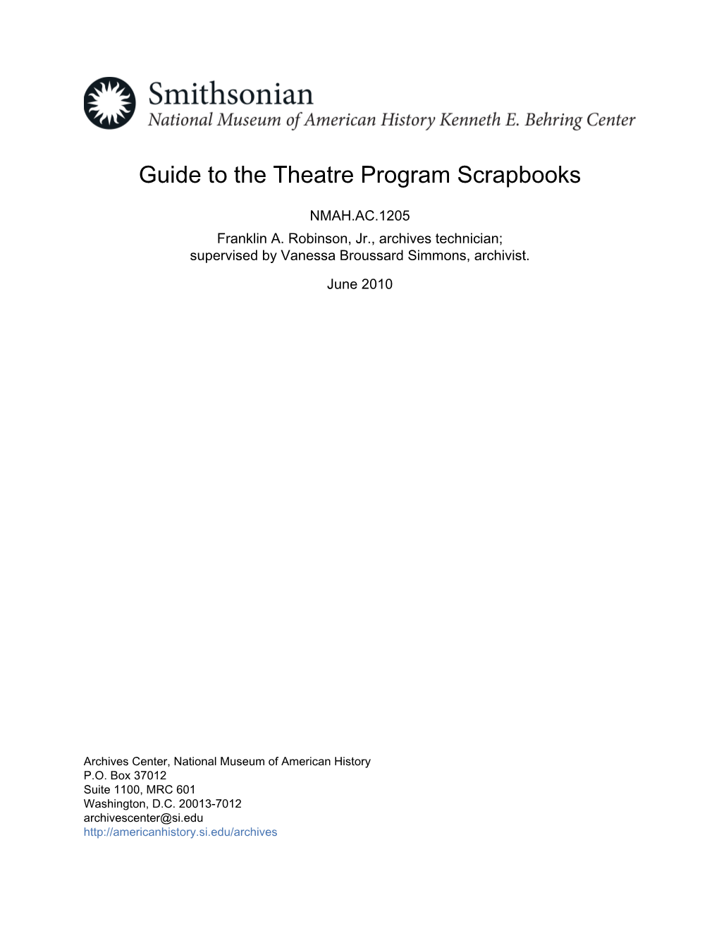 Guide to the Theatre Program Scrapbooks