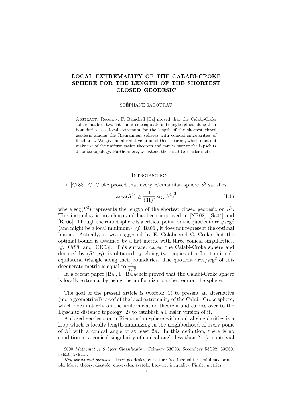 Local Extremality of the Calabi-Croke Sphere for the Length of the Shortest Closed Geodesic