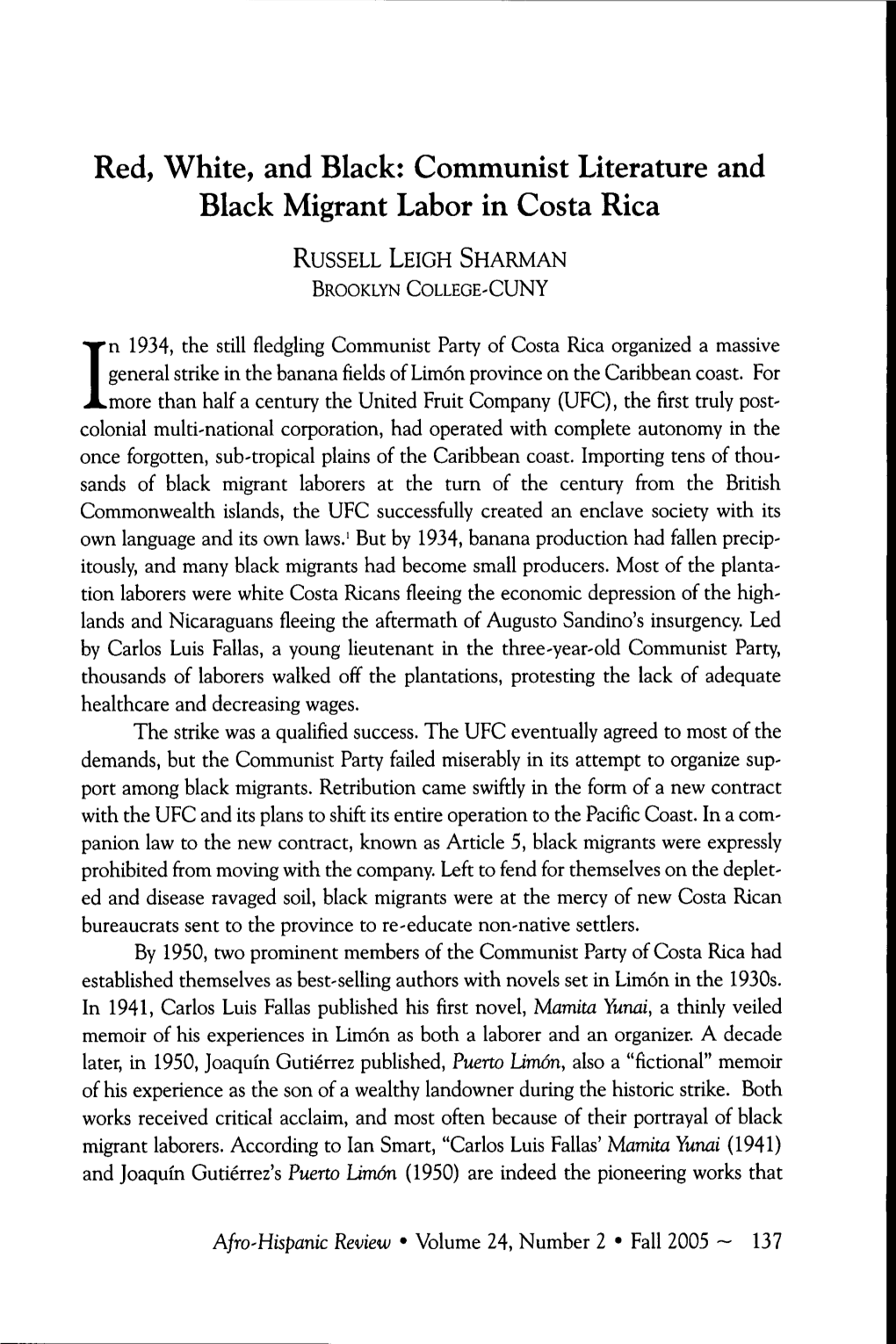 Communist Literature and Black Migrant Labor in Costa Rica