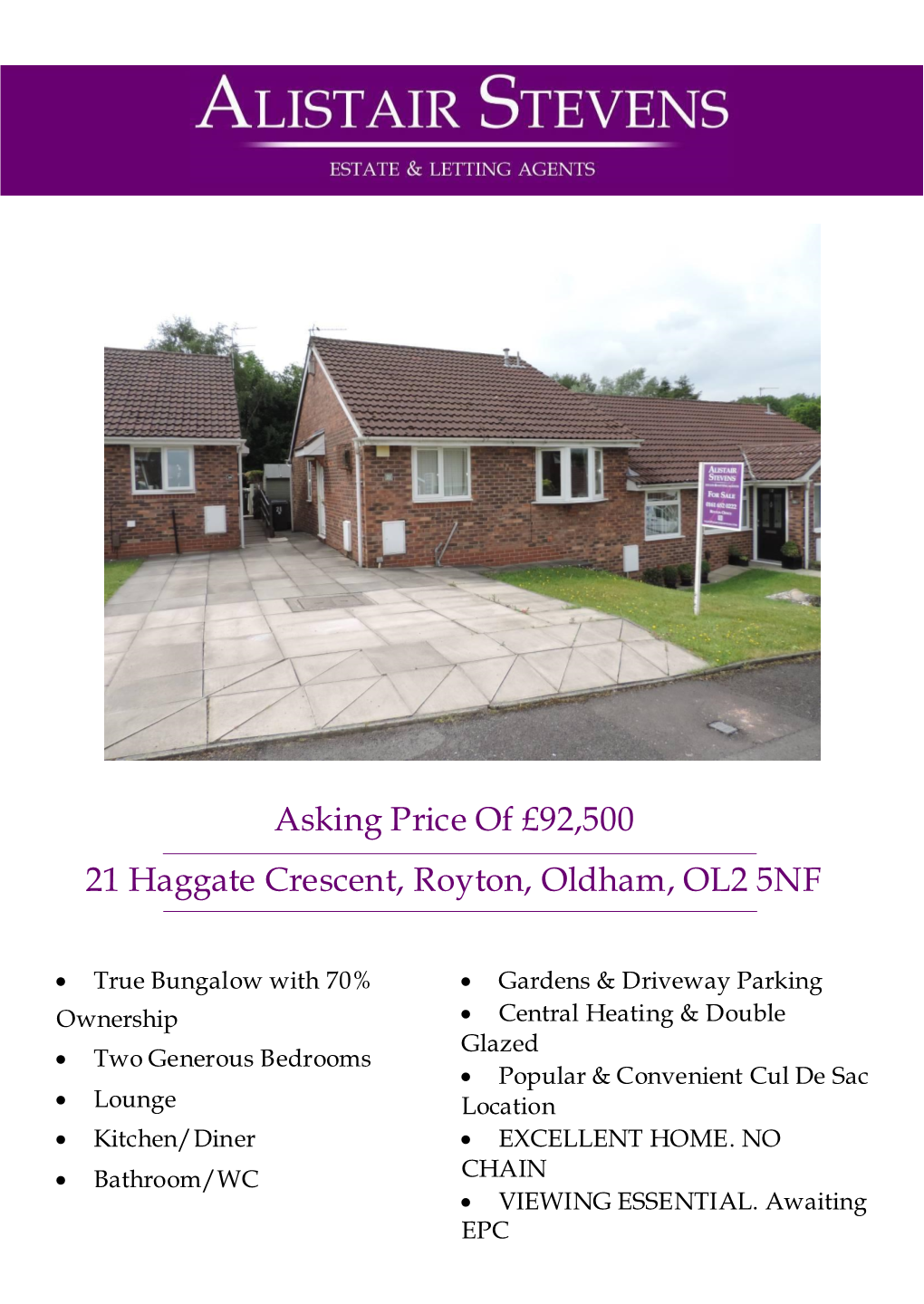 Asking Price of £92,500 21 Haggate Crescent, Royton, Oldham, OL2