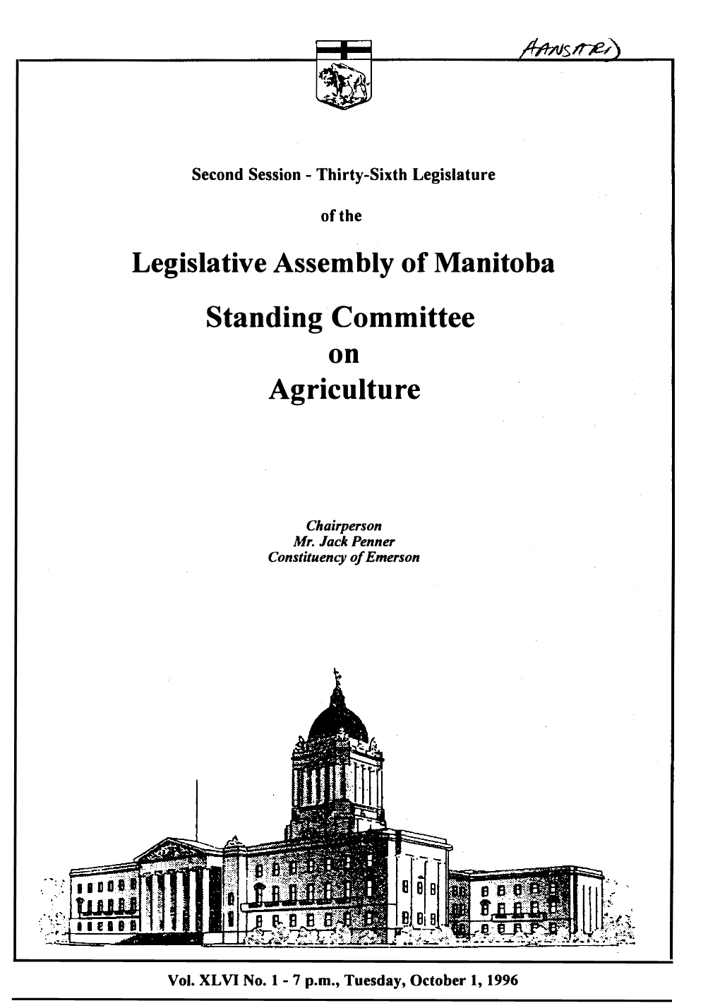 Legislative Assembly of Manitoba Standing Committee on Agriculture