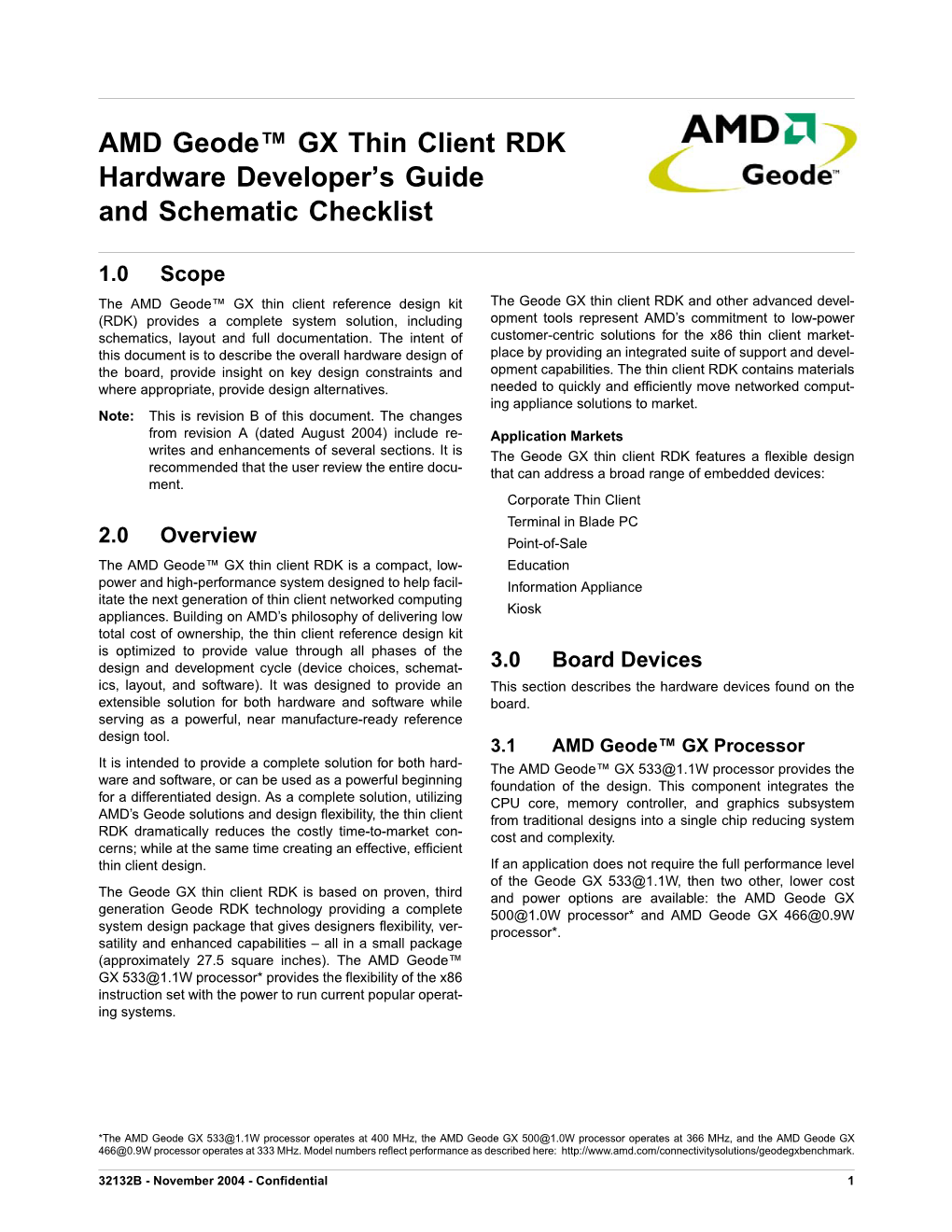 AMD Geode GX Thin Client RDK Hardware Developer's Guide And