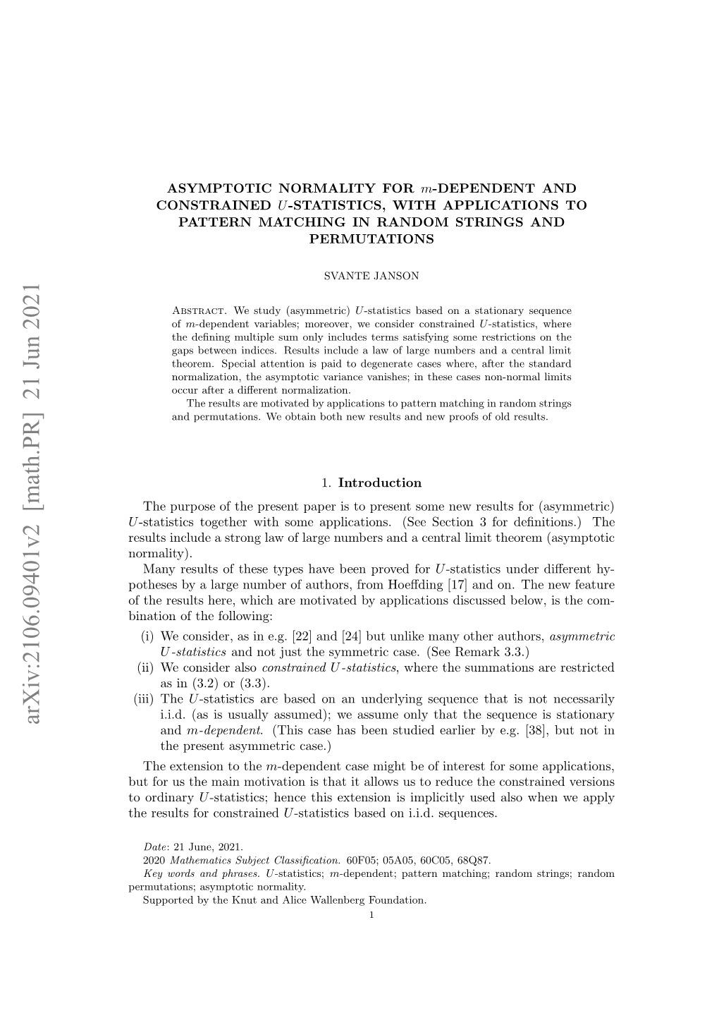 Arxiv:2106.09401V2 [Math.PR] 21 Jun 2021