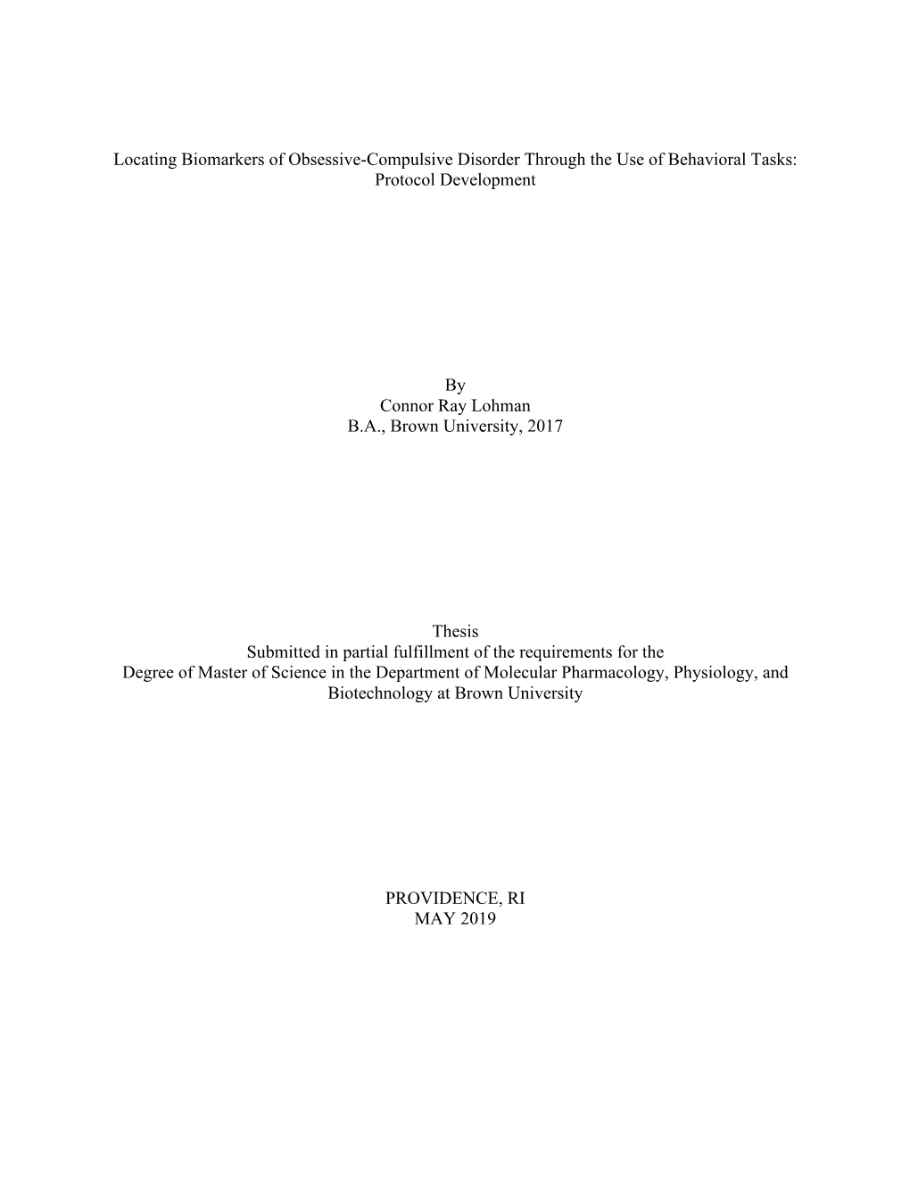 Locating Biomarkers of Obsessive-Compulsive Disorder Through the Use of Behavioral Tasks: Protocol Development