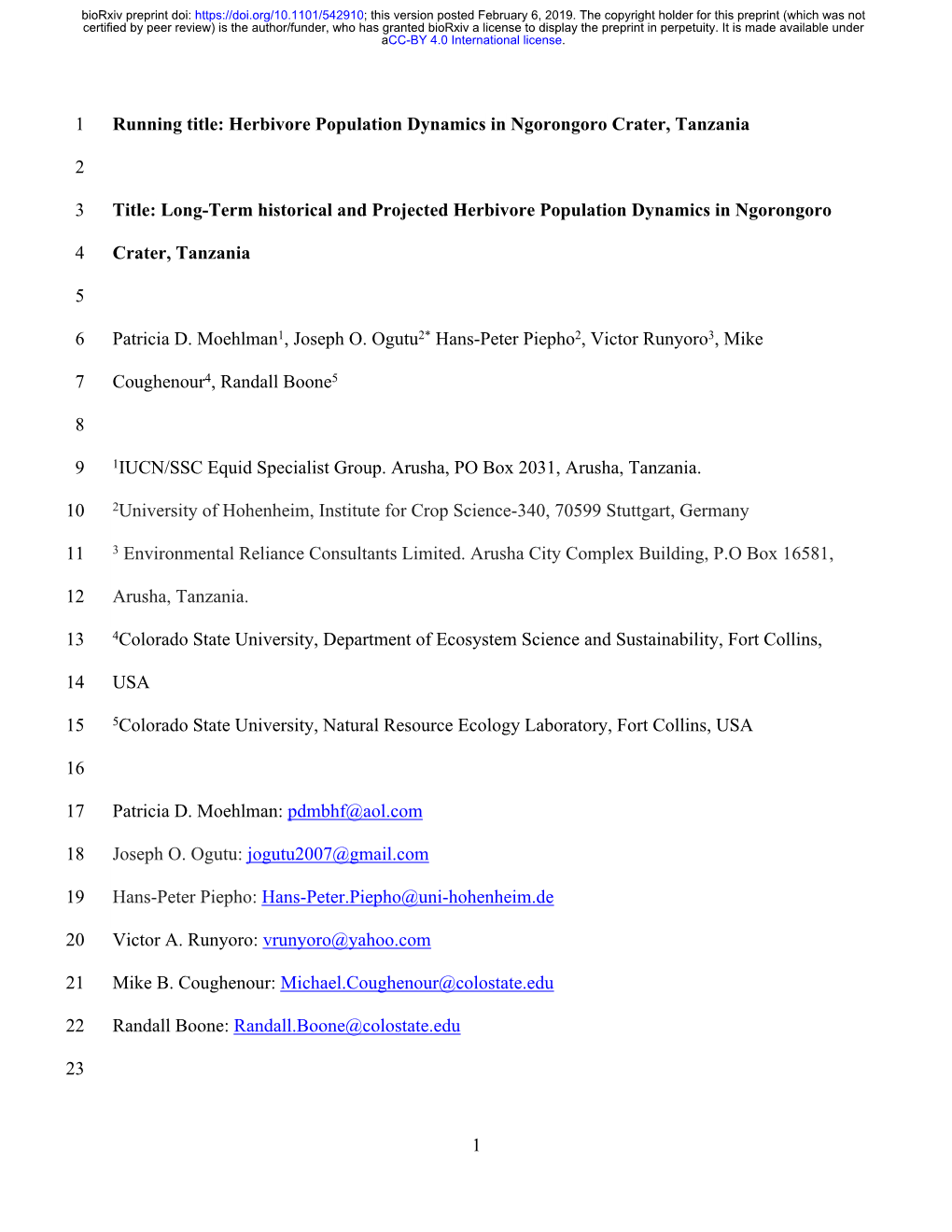 Long-Term Historical and Projected Herbivore Population Dynamics in Ngorongoro