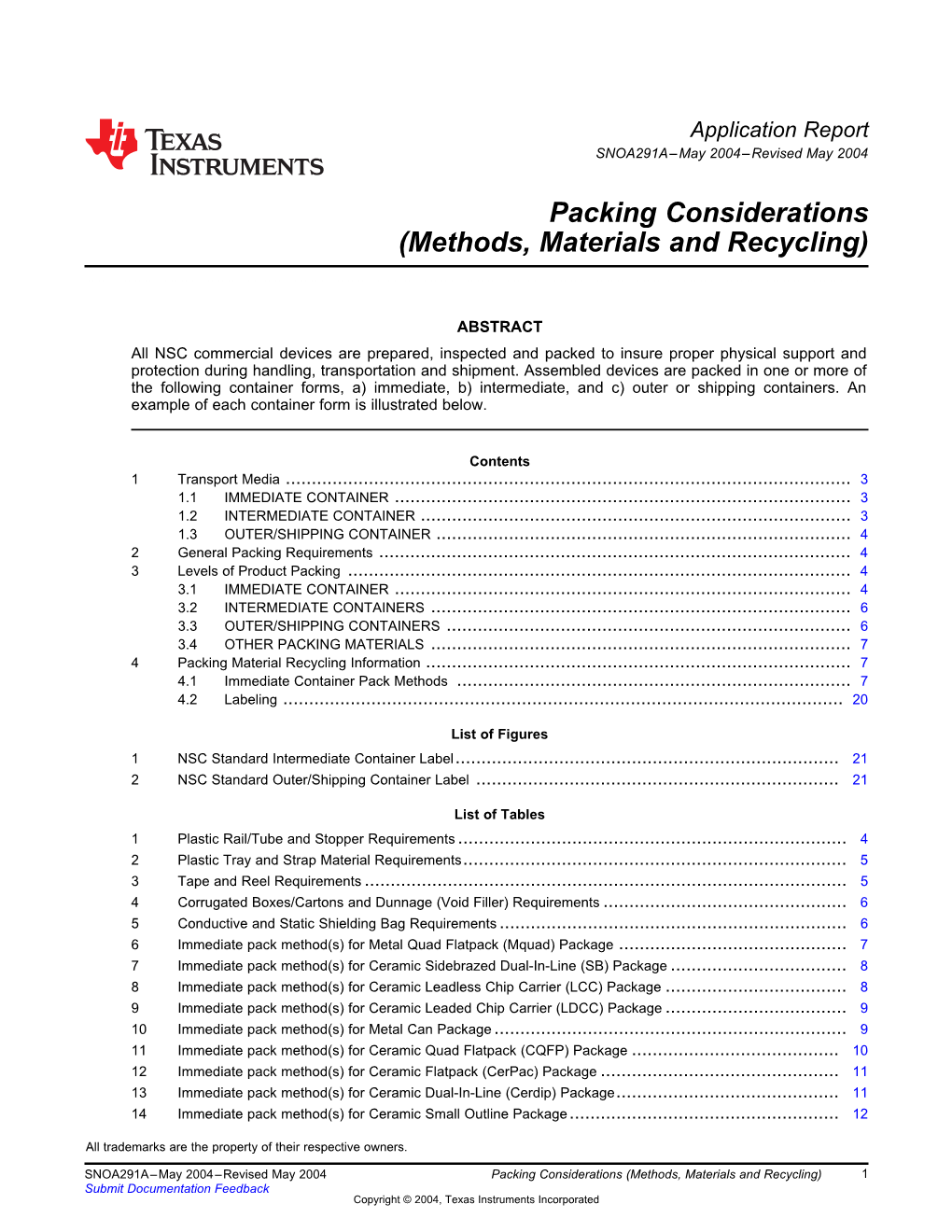Packing Considerations(Methods, Materials And