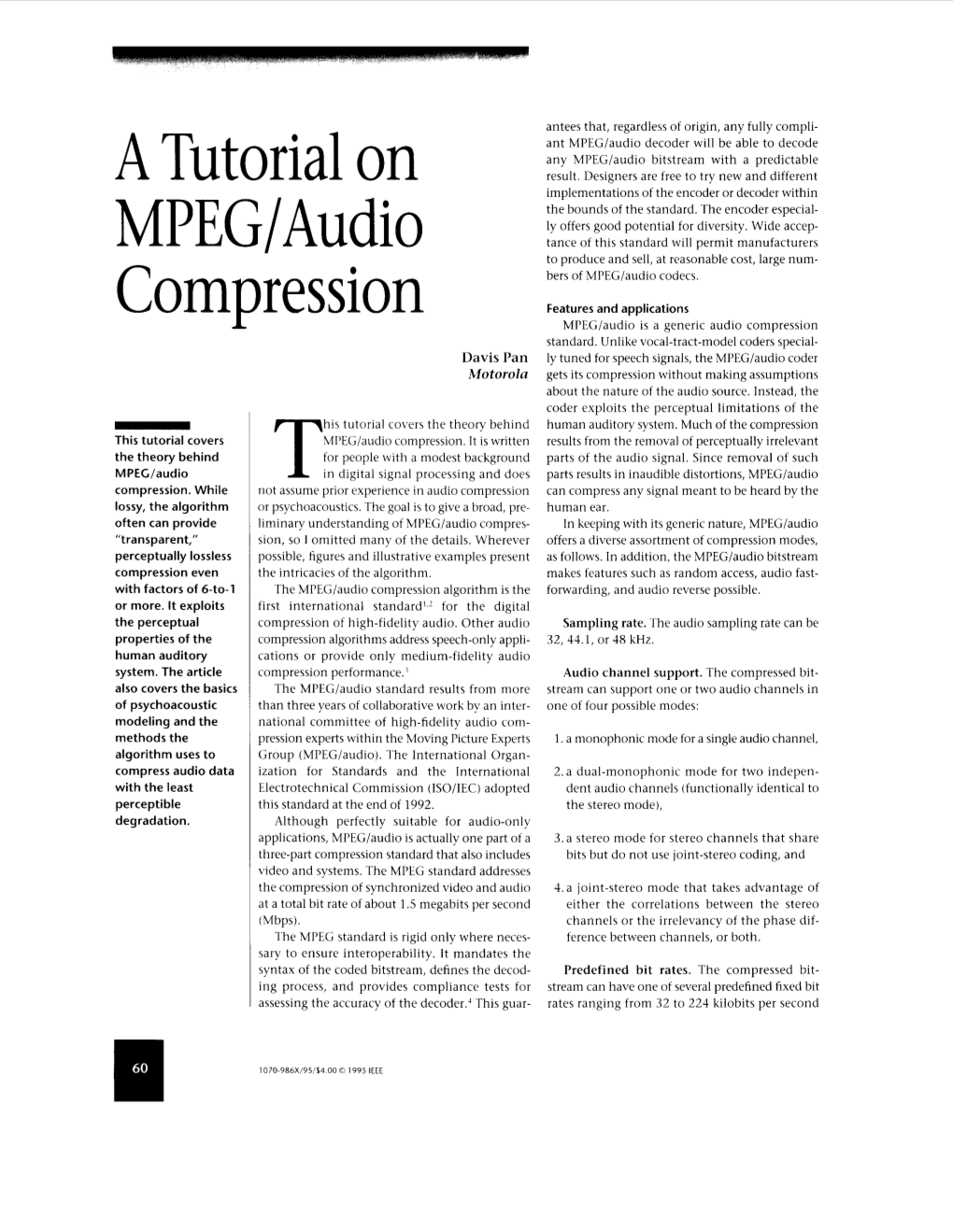 A Tutorial on MPEG/Audio Compression