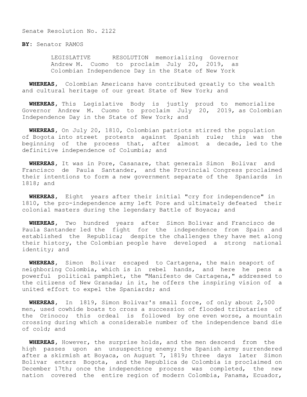 LEGISLATIVE RESOLUTION Memorializing Governor Andrew M