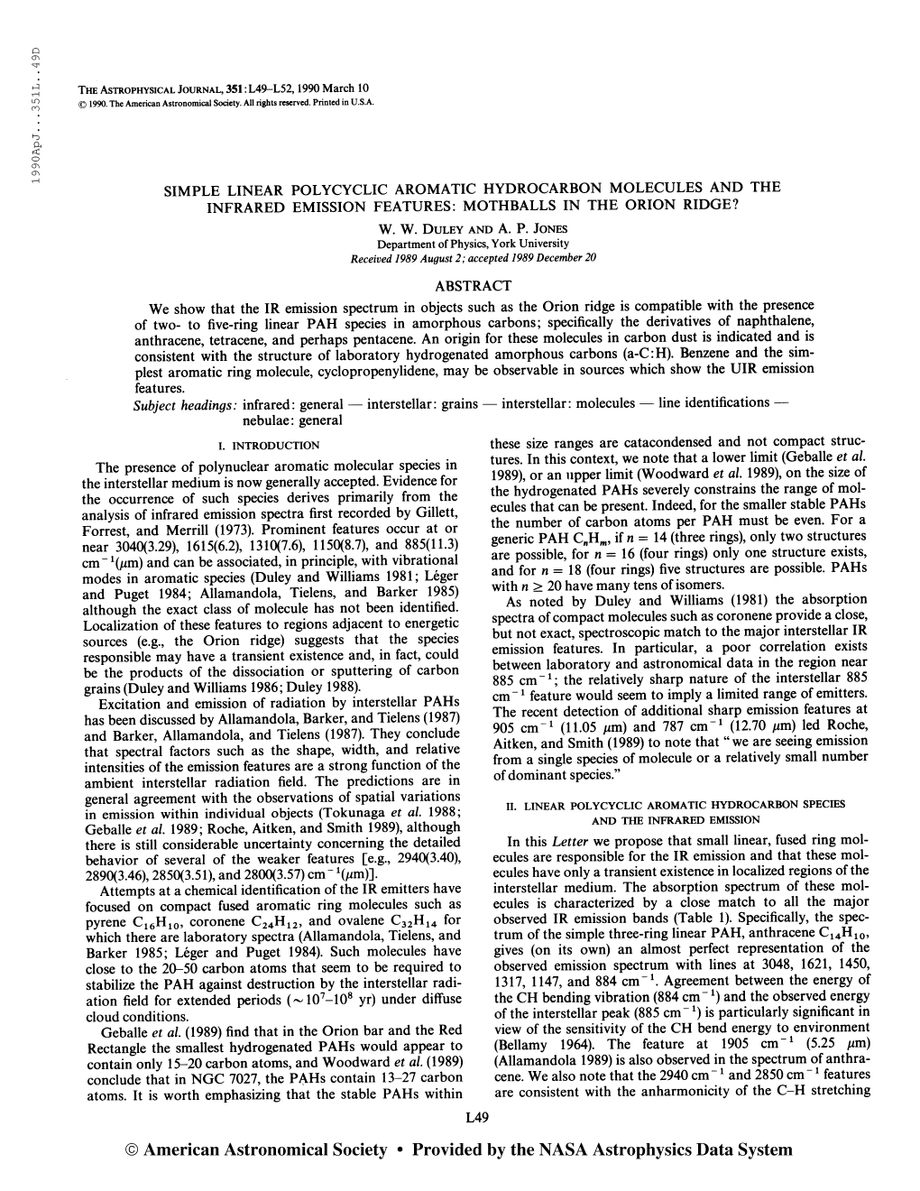 19 90Apj. . .351L. .49D the Astrophysical Journal