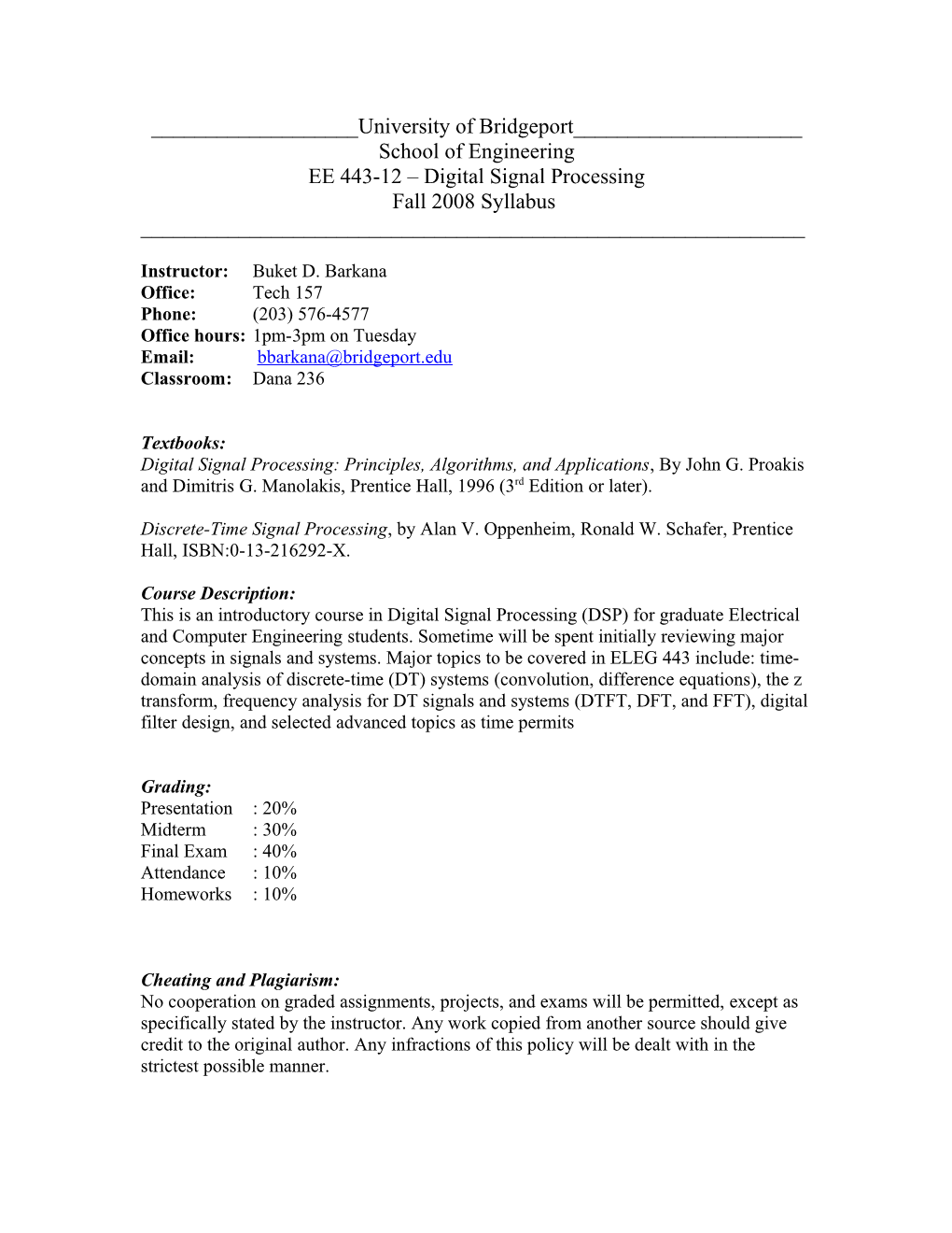 EE 554 Digital Signal Processing