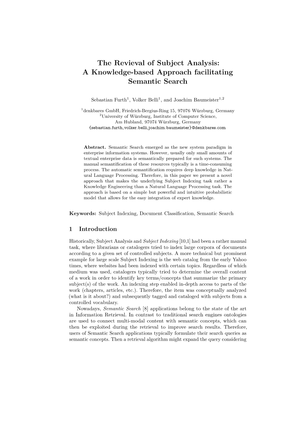 The Revieval of Subject Analysis: a Knowledge-Based Approach Facilitating Semantic Search
