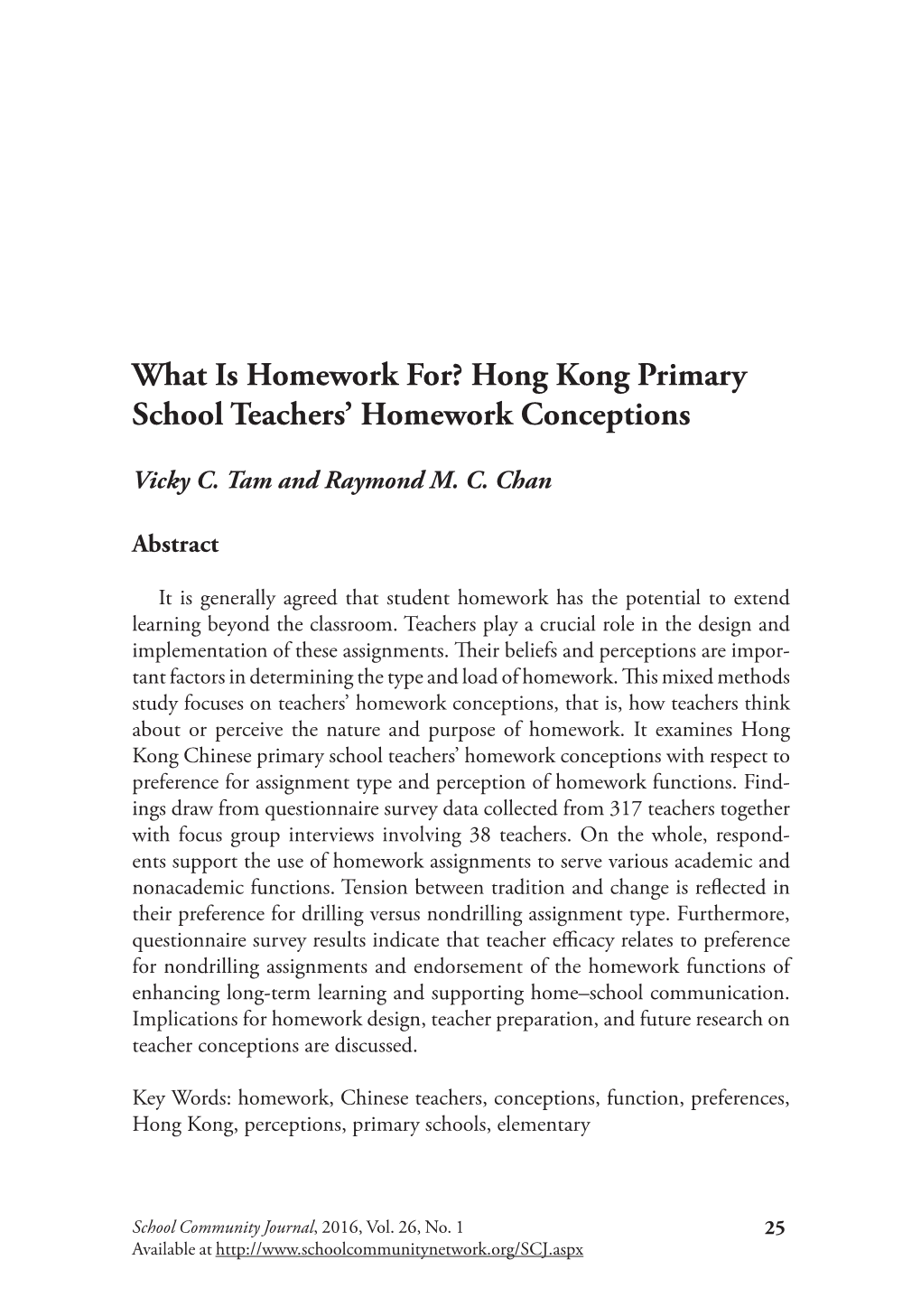 Hong Kong Primary School Teachers' Homework Conceptions