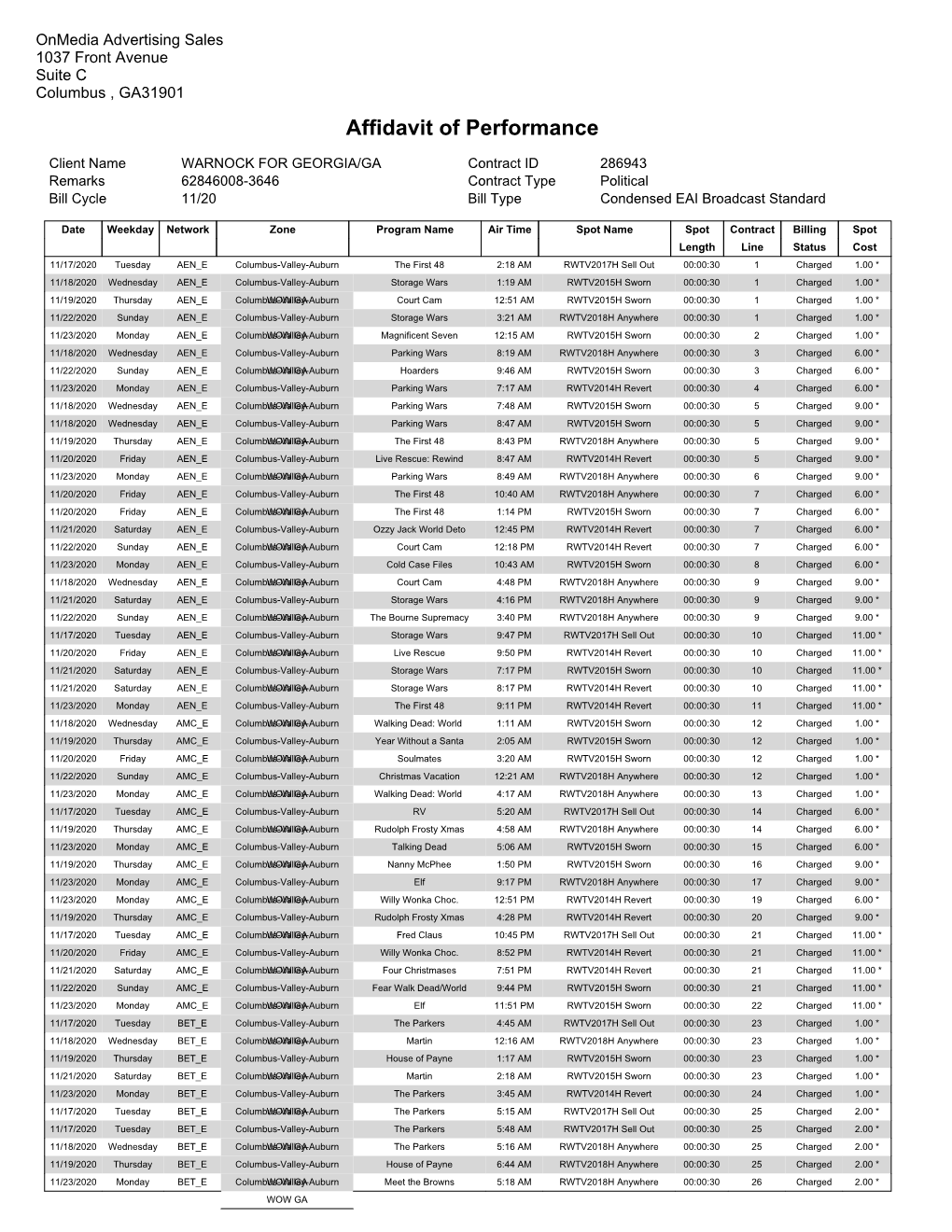 Affidavit of Performance