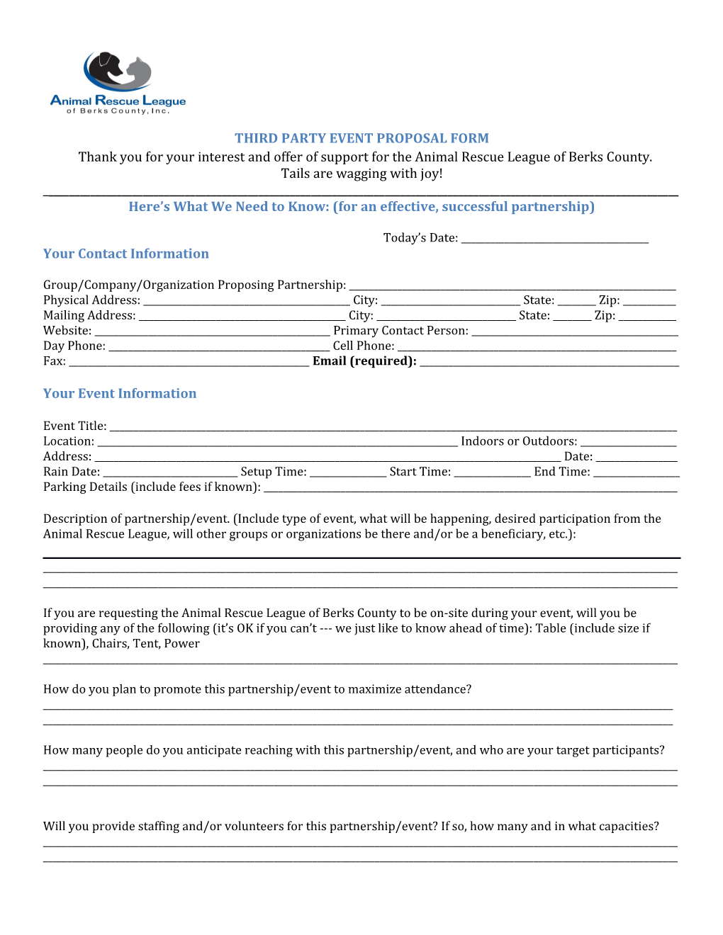 Third Party Event Proposal Form