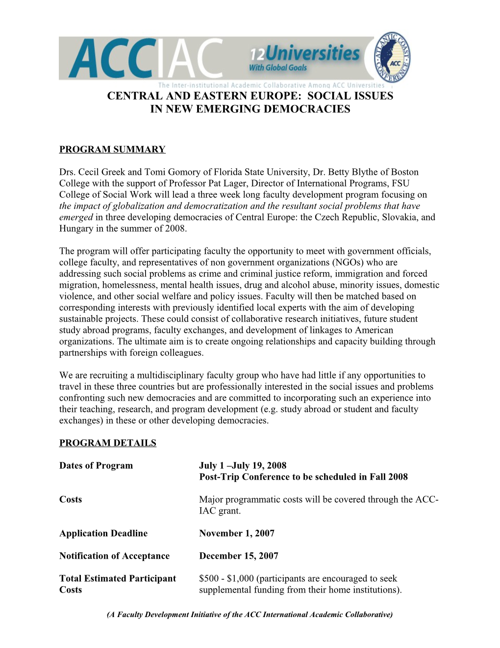 Post Conflict Reconciliation Program Announcement