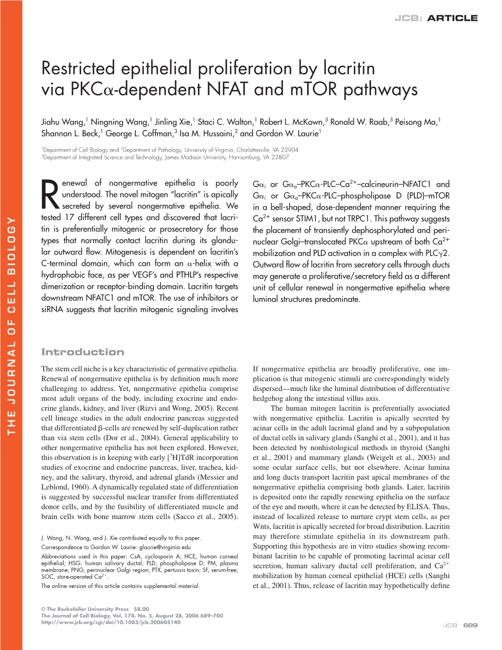 Restricted Epithelial Proliferation by Lacritin Via Pkcα-Dependent NFAT