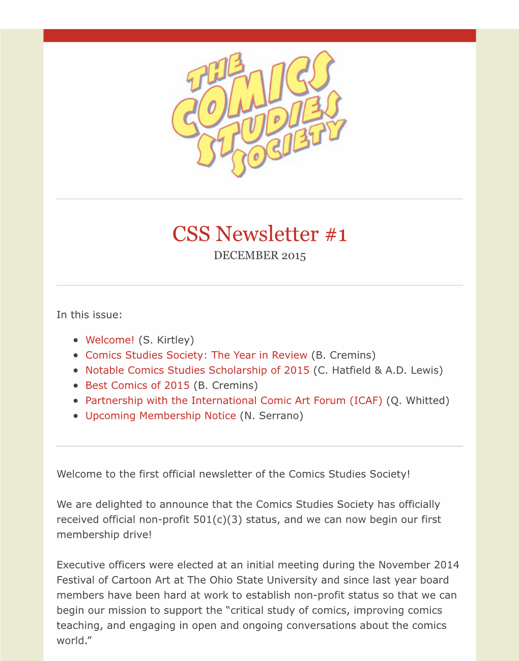 CSS Newsletter #1 DECEMBER 2015