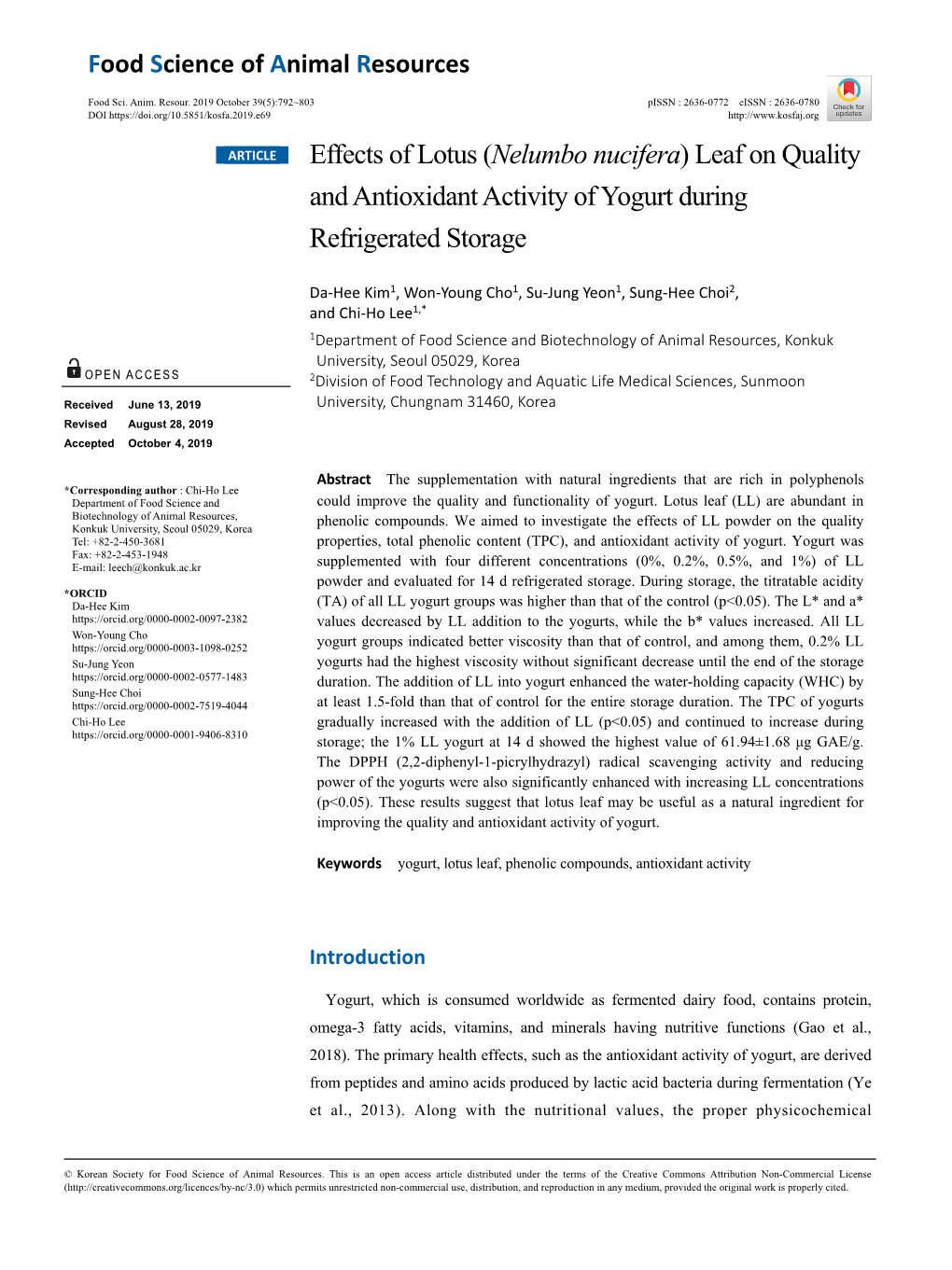 (Nelumbo Nucifera) Leaf on Quality and Antioxidant Activity of Yogurt