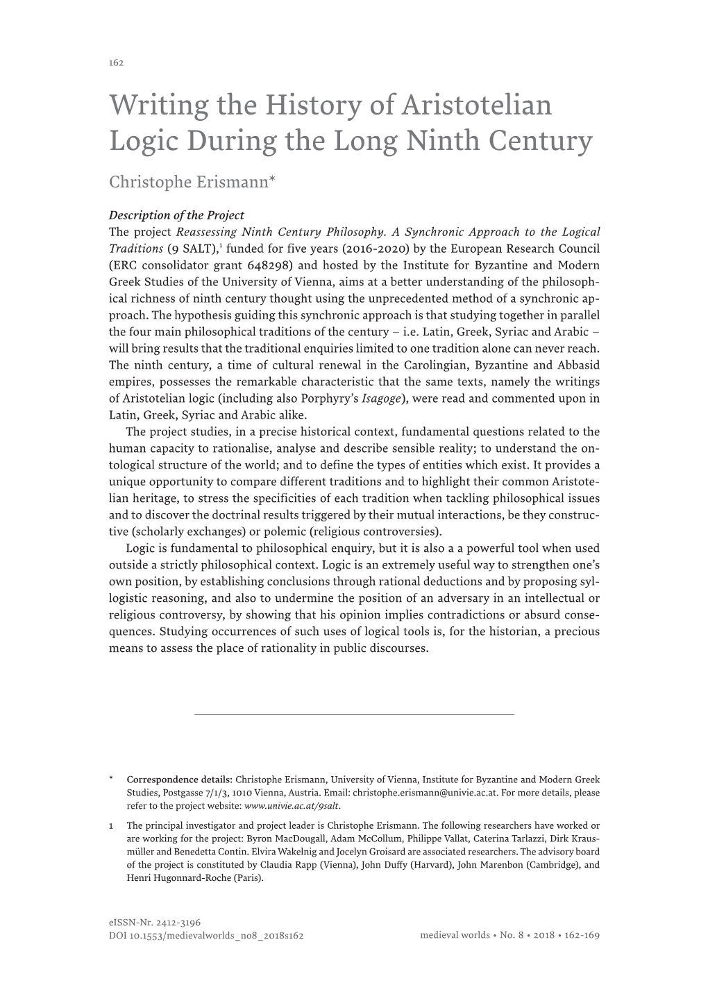 Writing the History of Aristotelian Logic During the Long Ninth Century