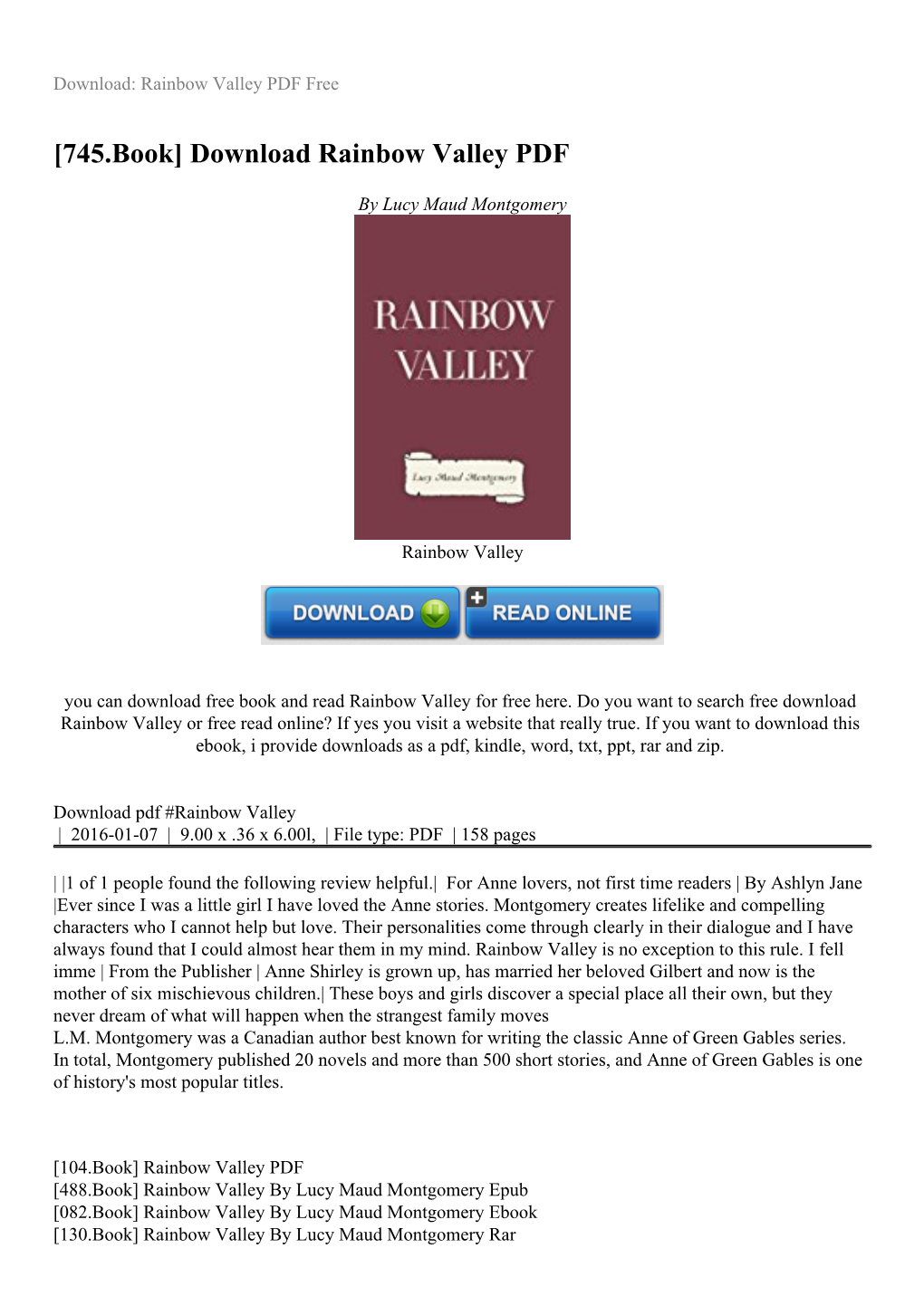 Download Rainbow Valley PDF