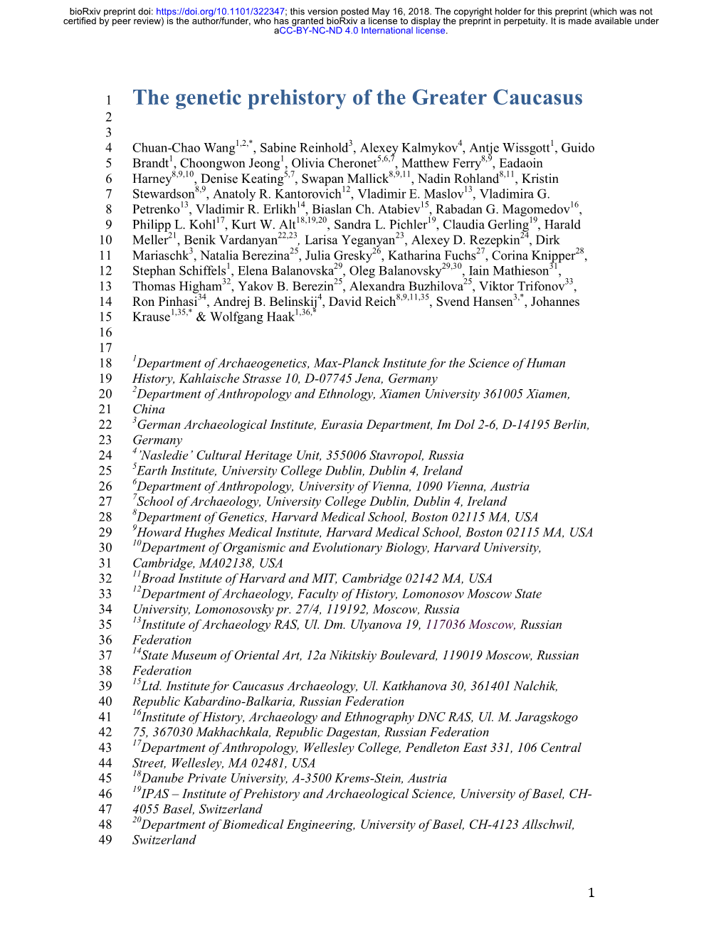 The Genetic Prehistory of the Greater Caucasus