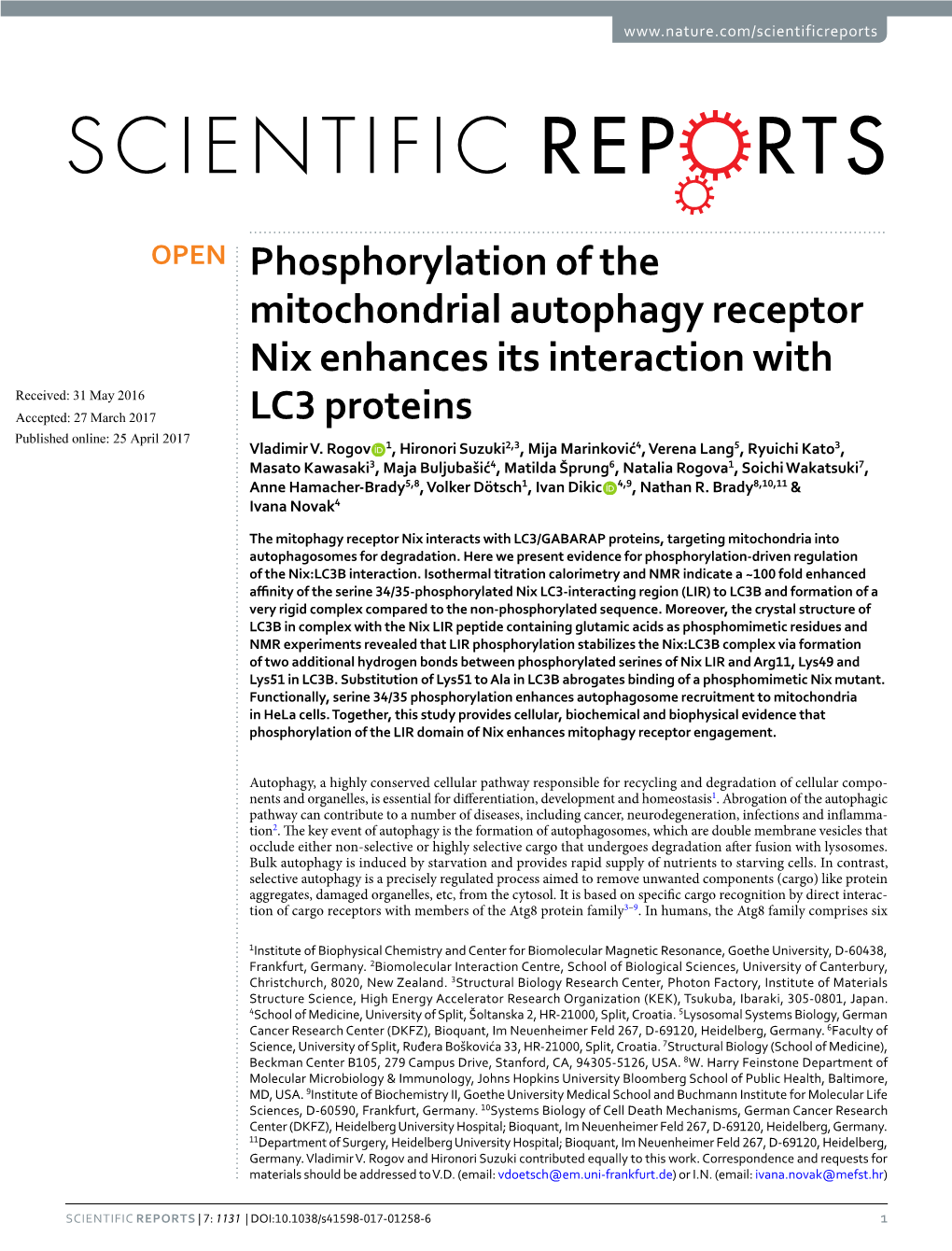 Phosphorylation of the Mitochondrial Autophagy Receptor Nix Enhances